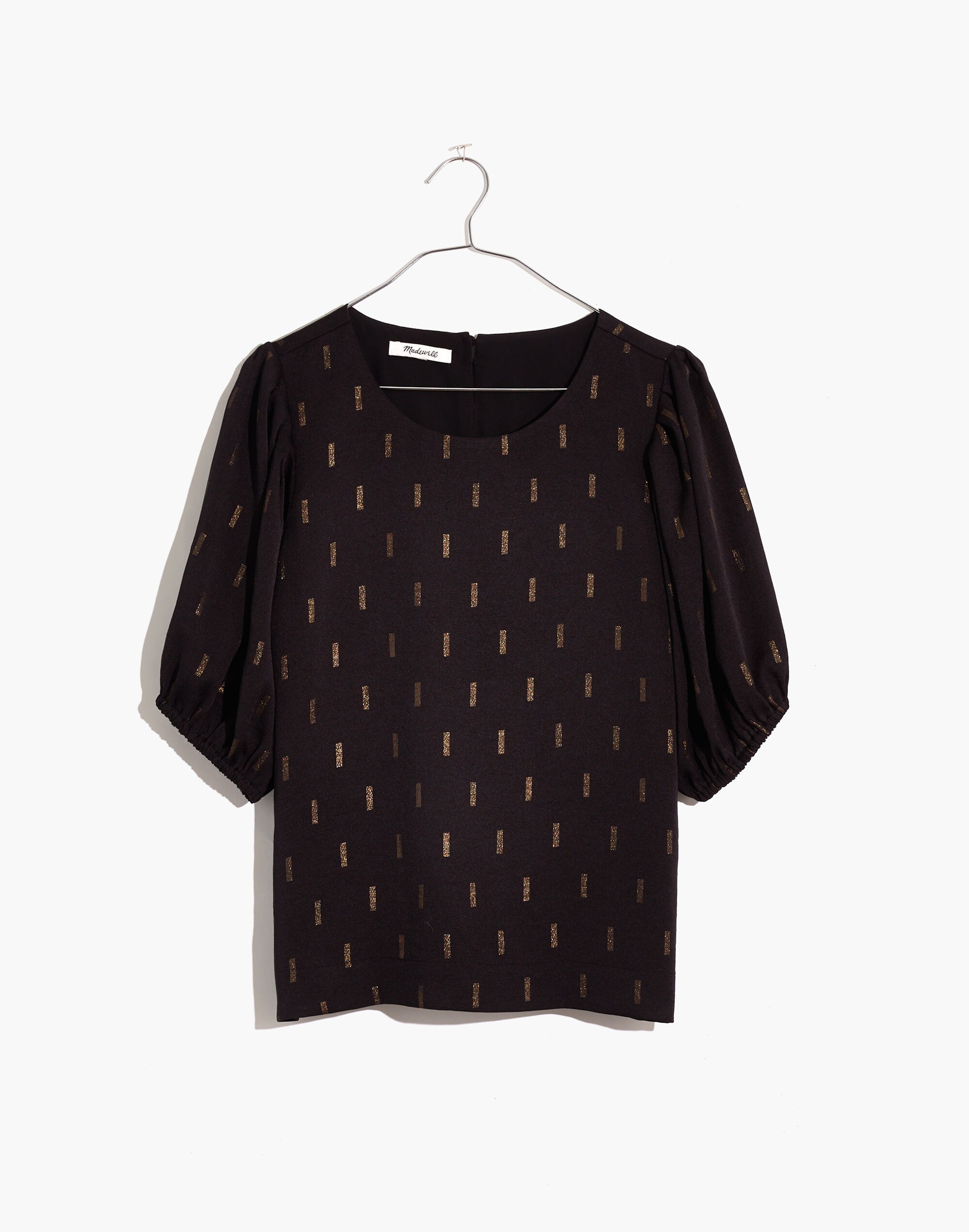 Metallic Jacquard Puff-Sleeve Top