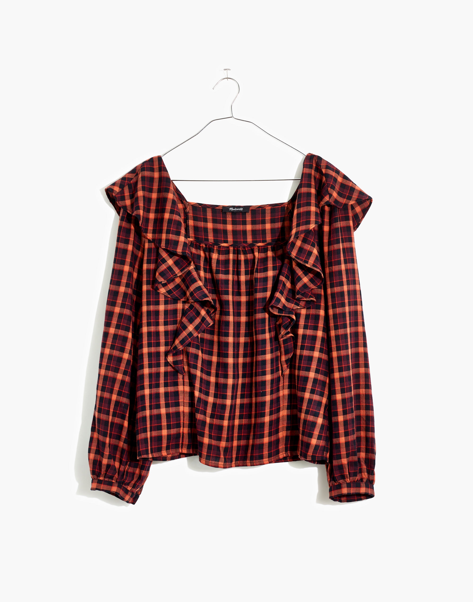 Plaid Ruffled Square-Neck Crop Top