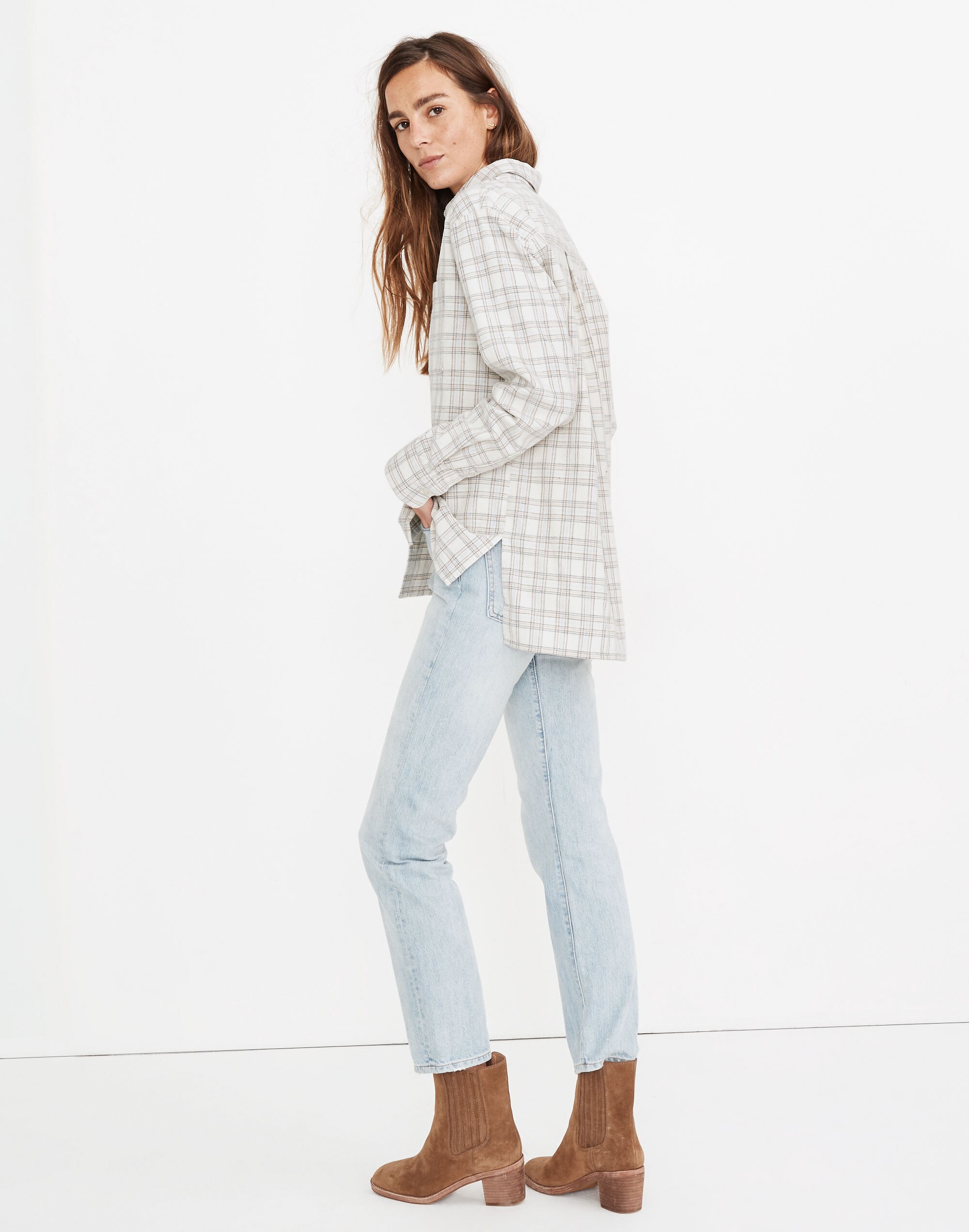 Corduroy Oversized Ex-Boyfriend Shirt in Lombard Plaid