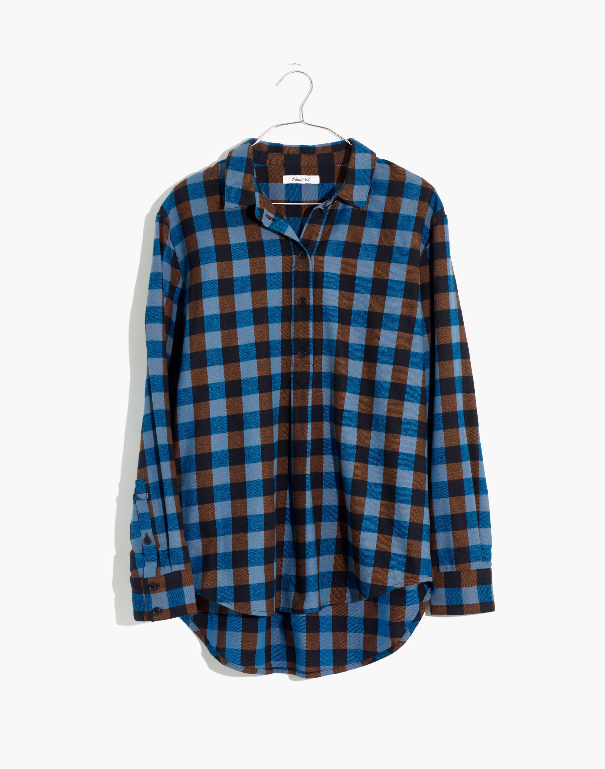 Flannel Drop-Shoulder Popover Top in Buffalo Check
