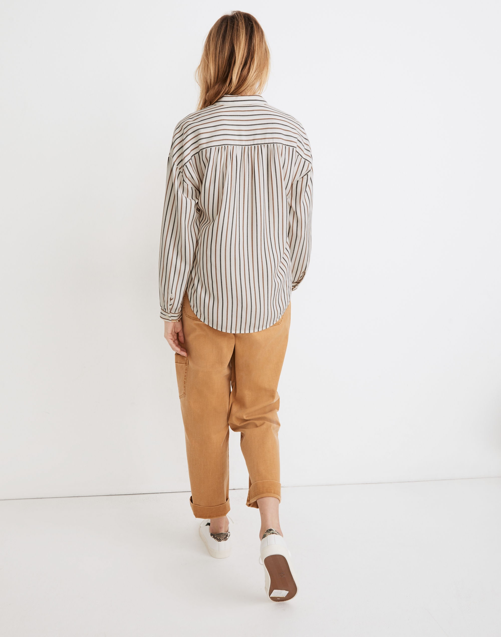 Shirred Button-Up Shirt in Stripe