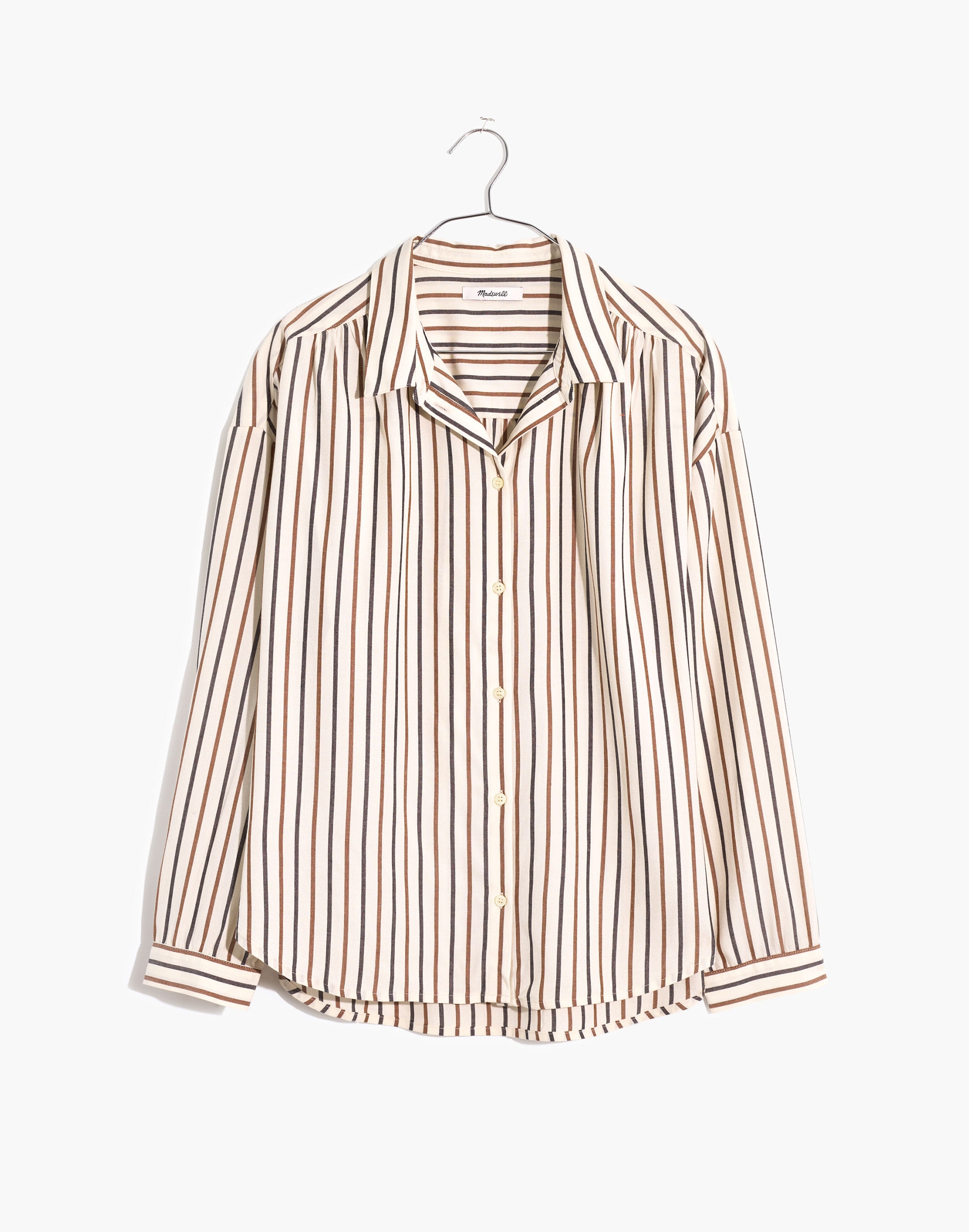 Shirred Button-Up Shirt in Stripe