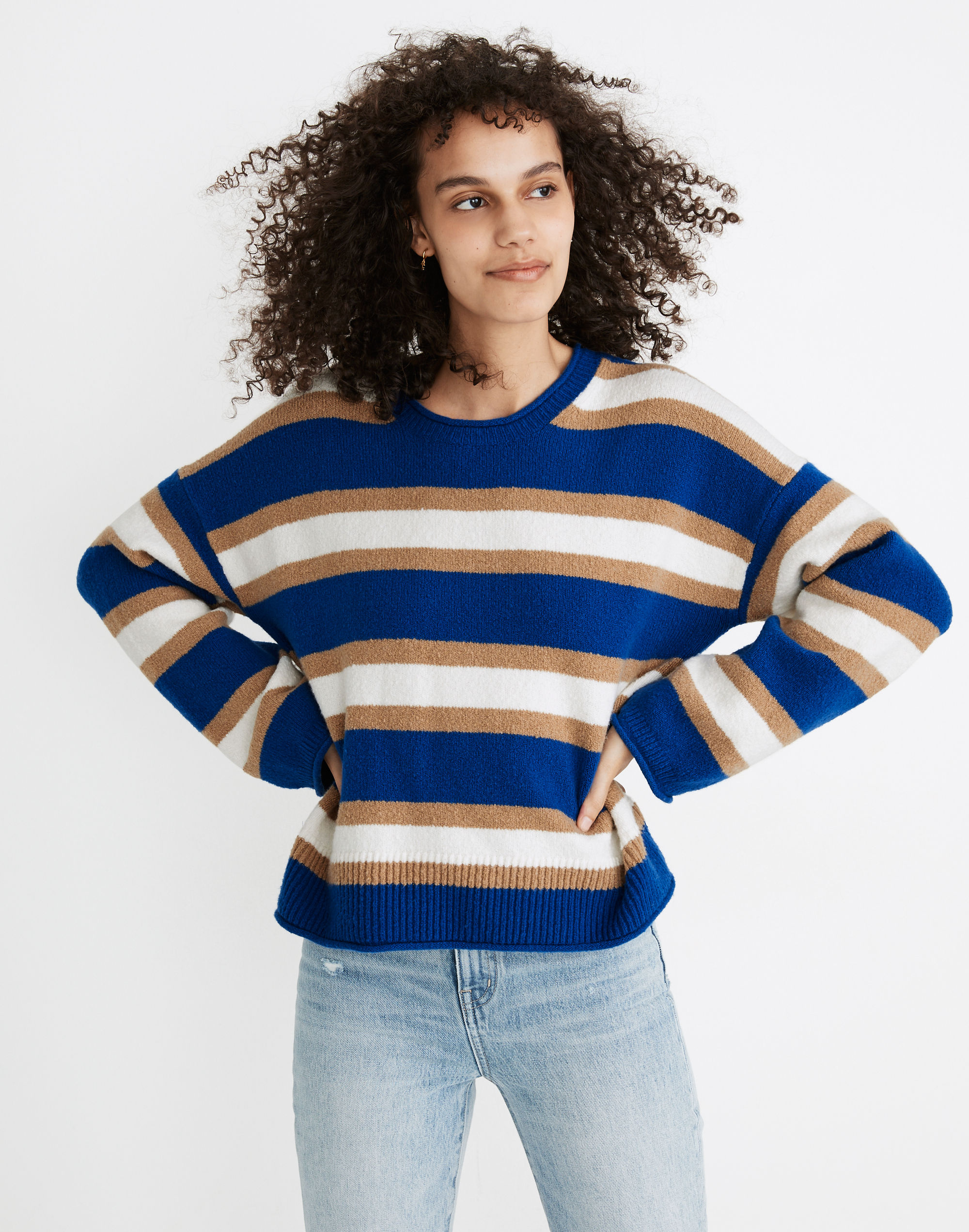 striped belmore pullover sweater in coziest textured yarn