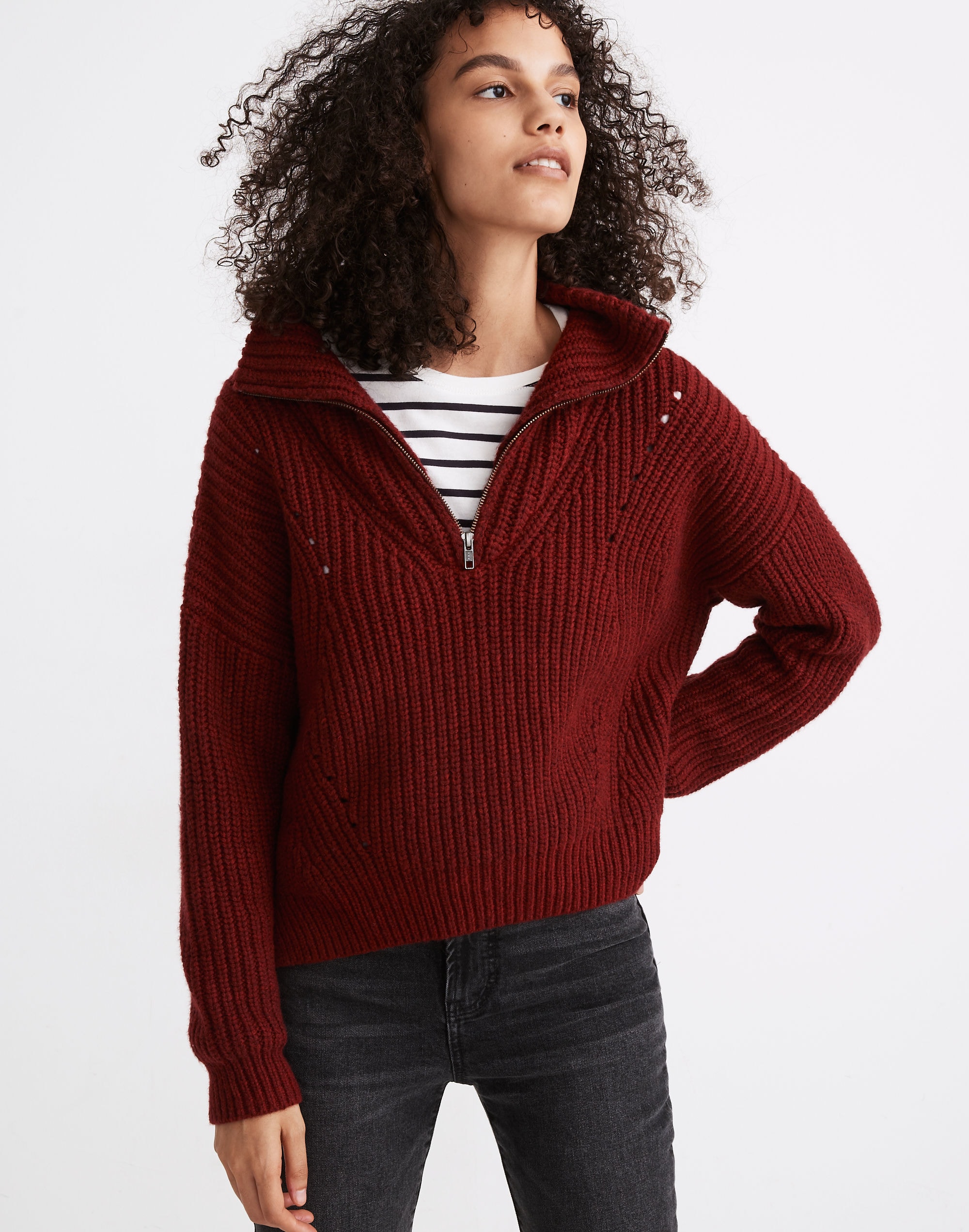 Pointelle Half-Zip Pullover Sweater