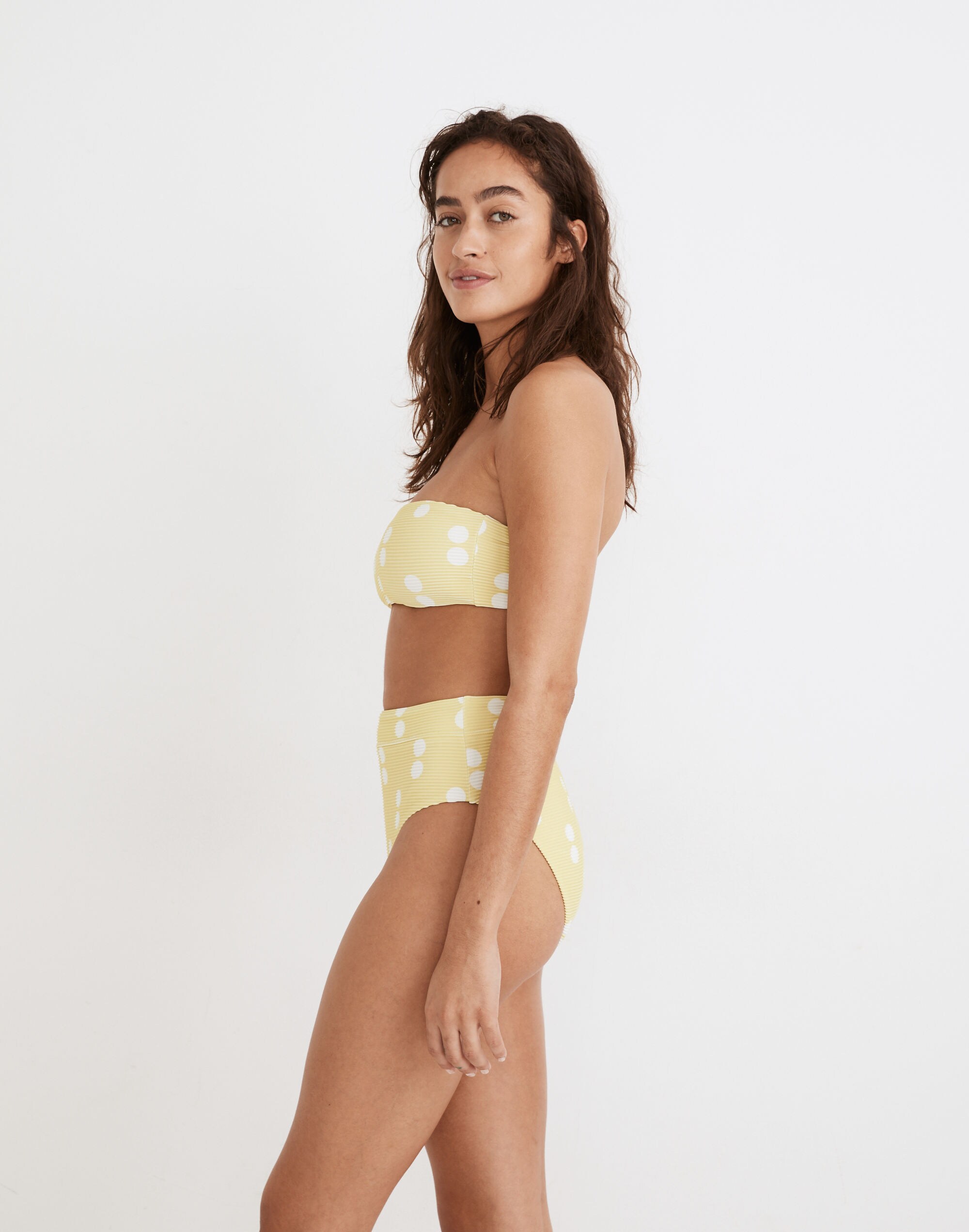Madewell Ribbed High-Cut Bikini Bottom in Double Dot