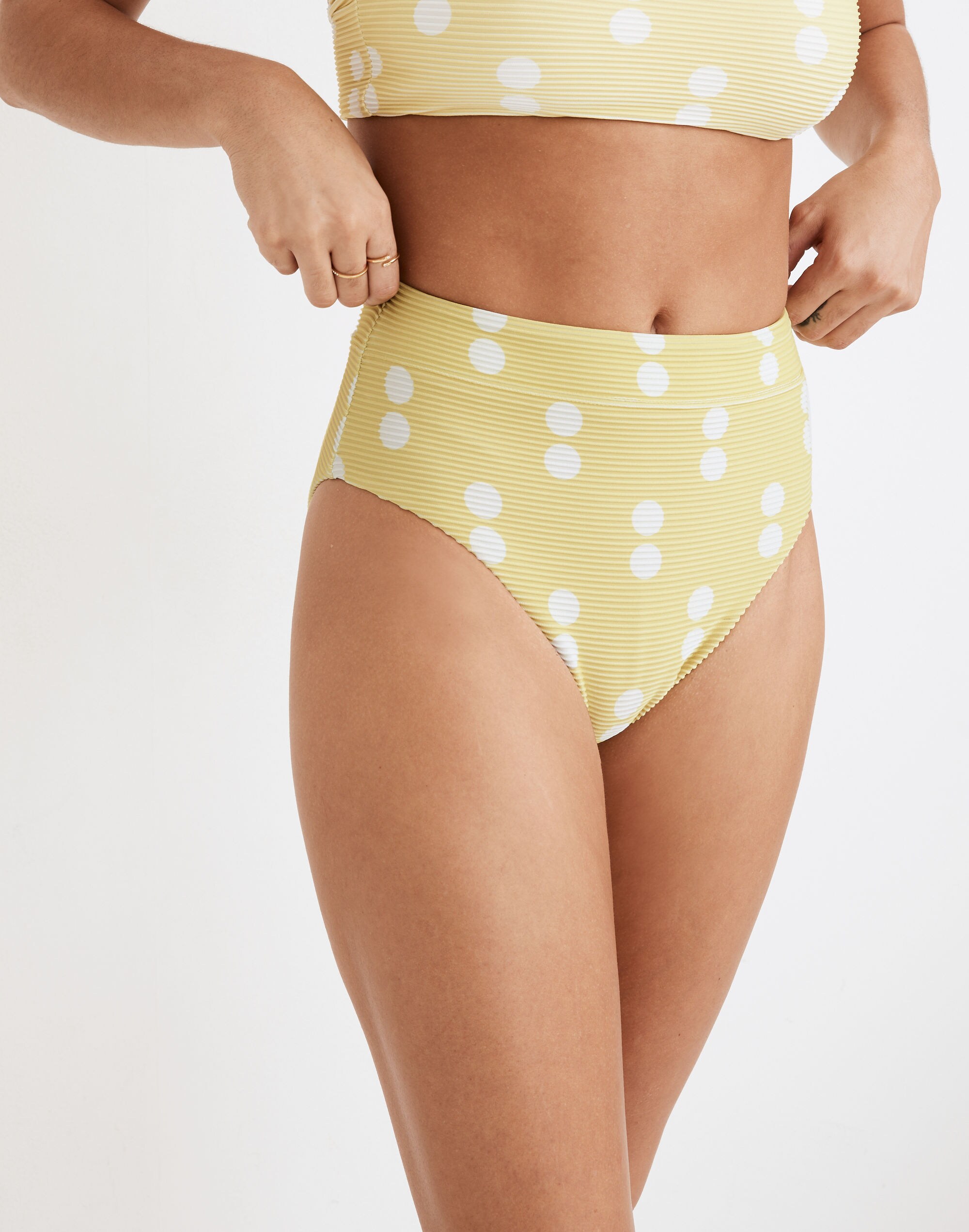 Madewell Ribbed High-Cut Bikini Bottom in Double Dot