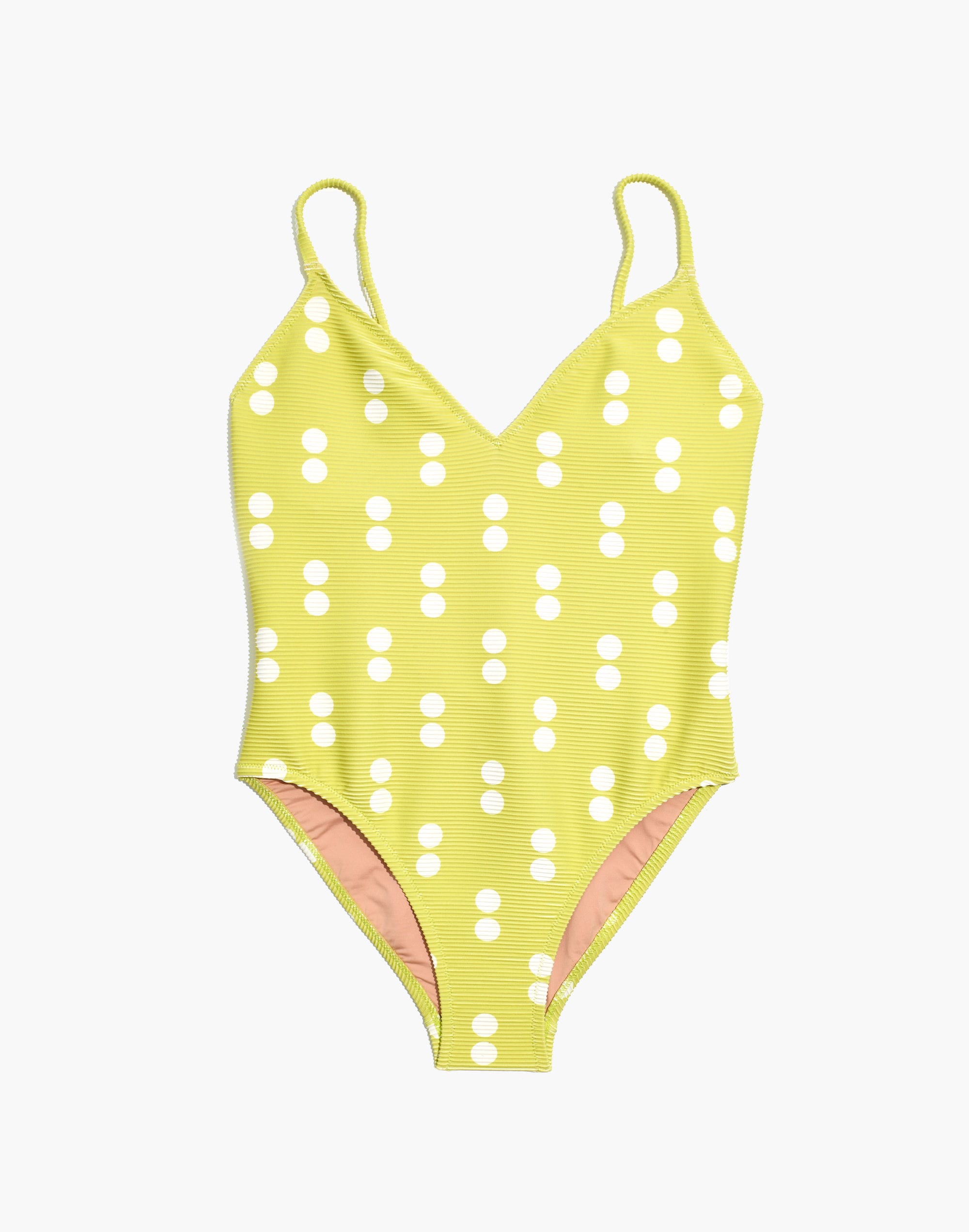 Madewell Ribbed Low-V One-Piece Swimsuit in Double Dot