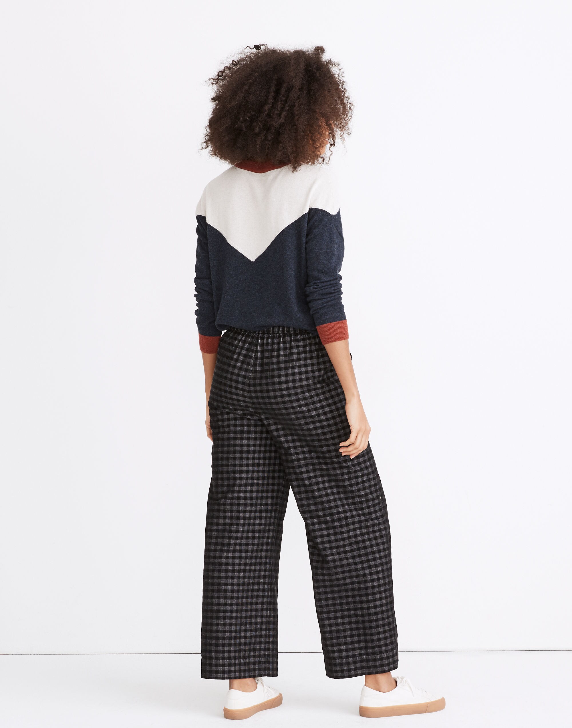 Huston Button-Front Ankle Pants in Checked Corduroy