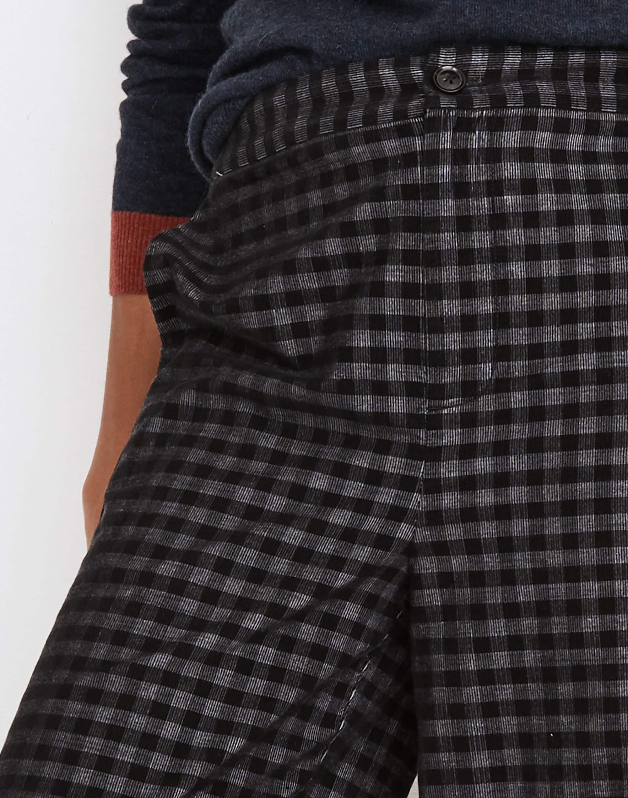 Huston Button-Front Ankle Pants in Checked Corduroy