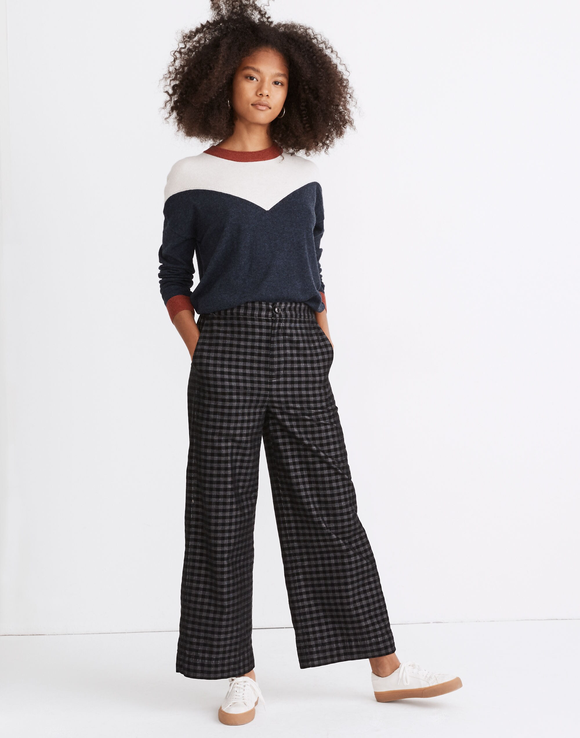 huston button-front ankle pants in checked corduroy