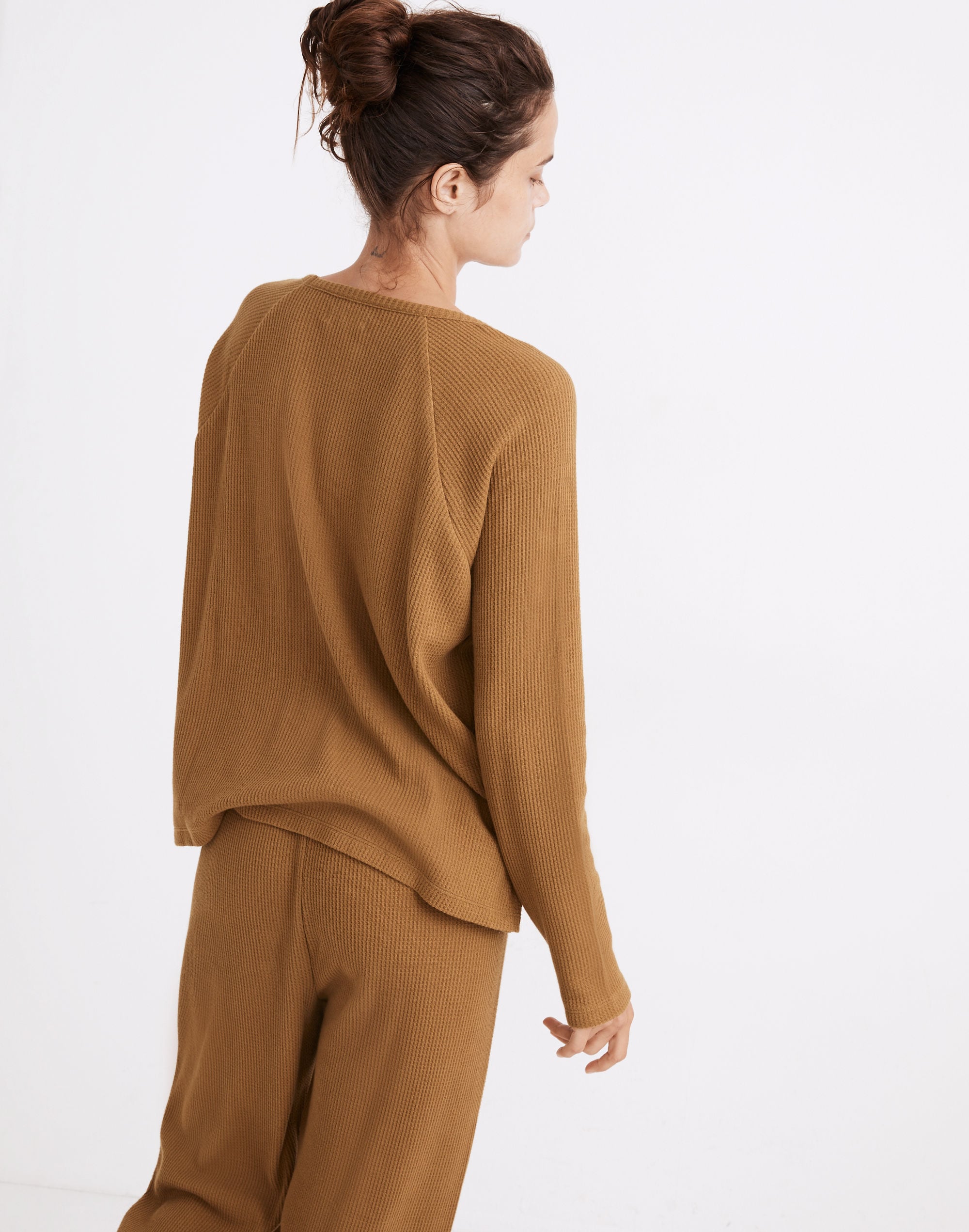 Waffle Knit Button-Front Pajama Top