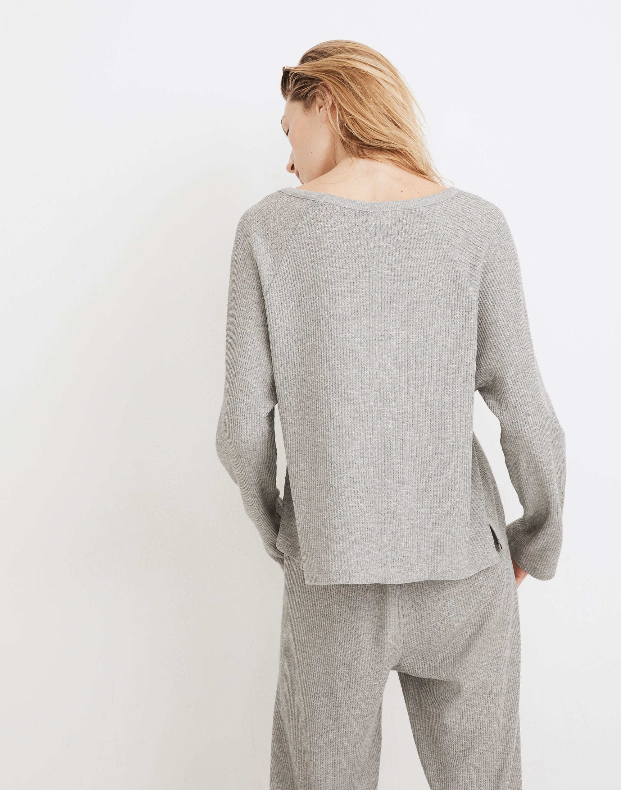 Waffle Knit Button-Front Pajama Top