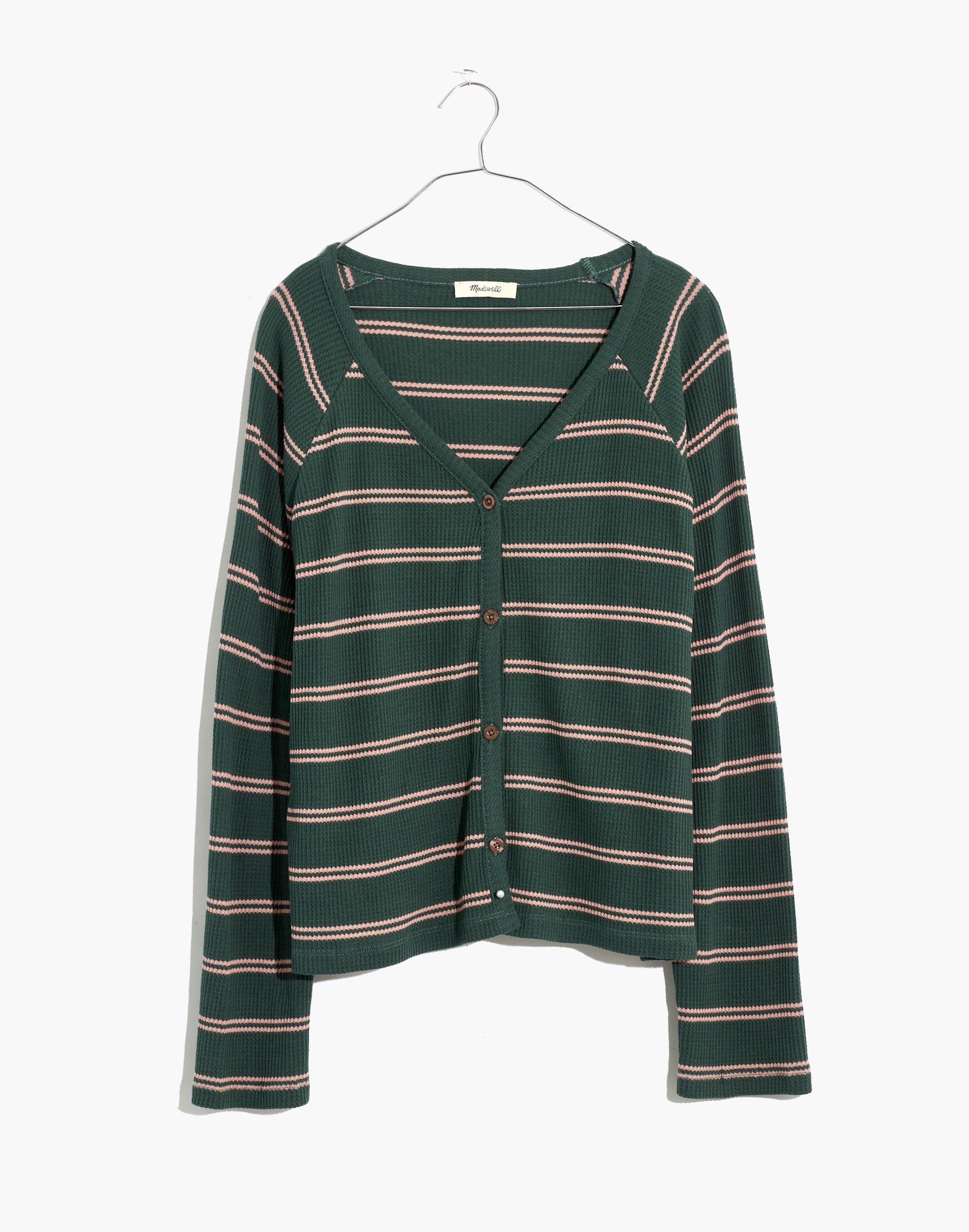 Striped Waffle Knit Button-Front Pajama Top