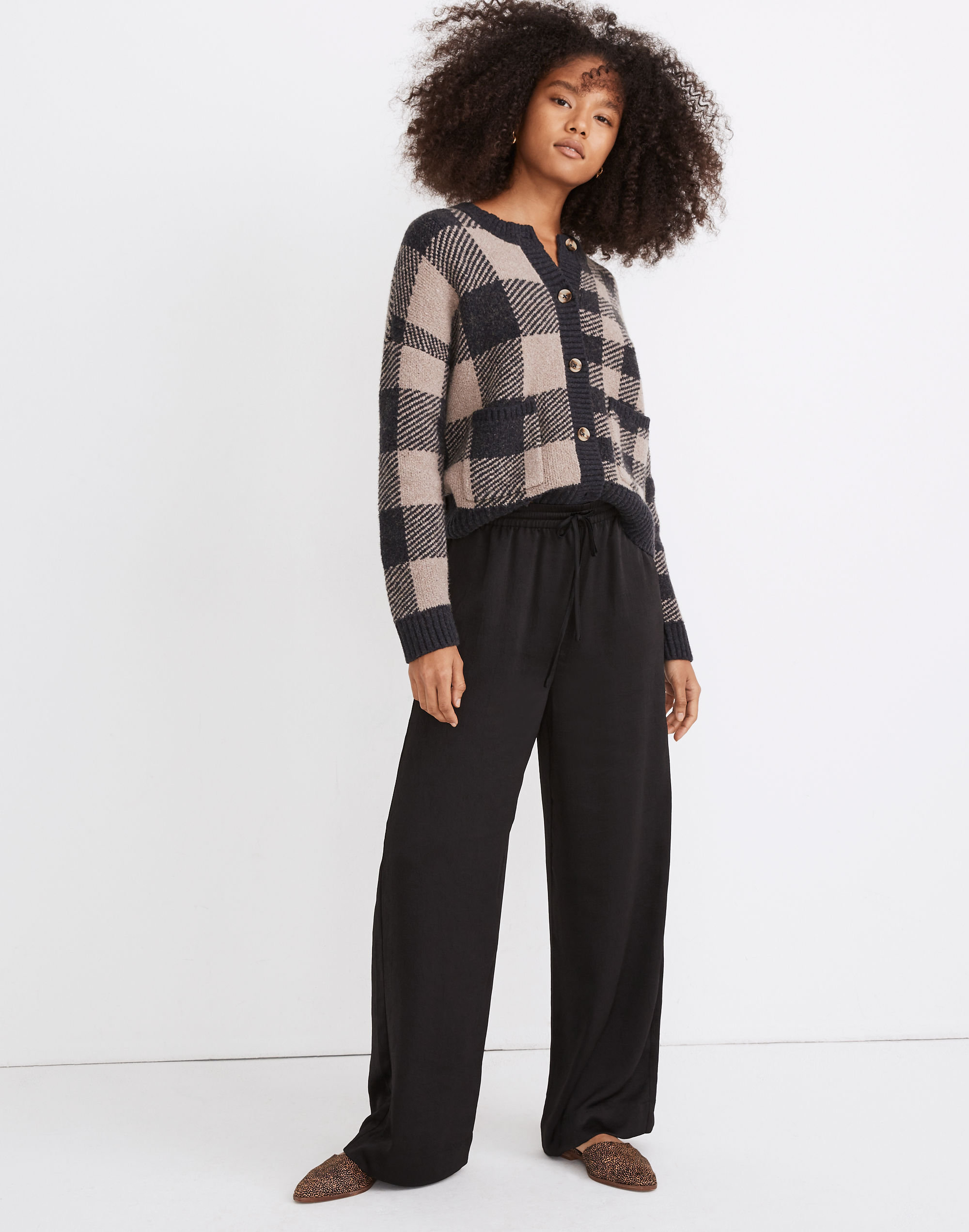 huston pull-on full-length pants in pebbled satin