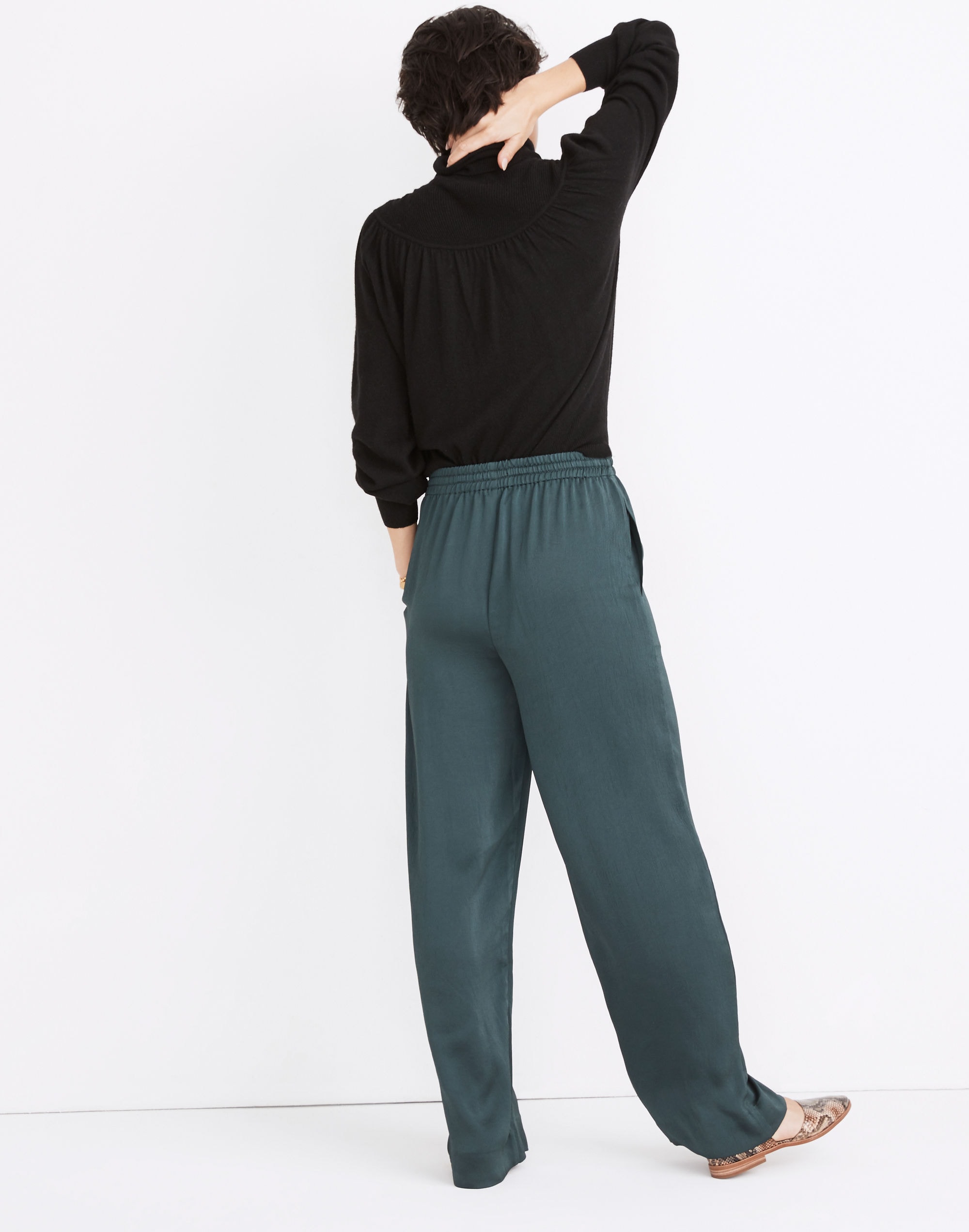 Huston Pull-On Full-Length Pants in Pebbled Satin