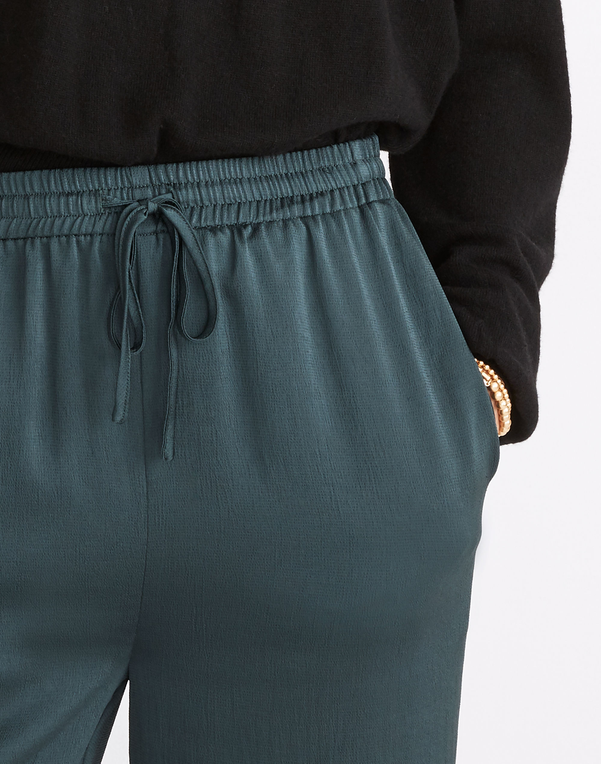 Huston Pull-On Full-Length Pants in Pebbled Satin