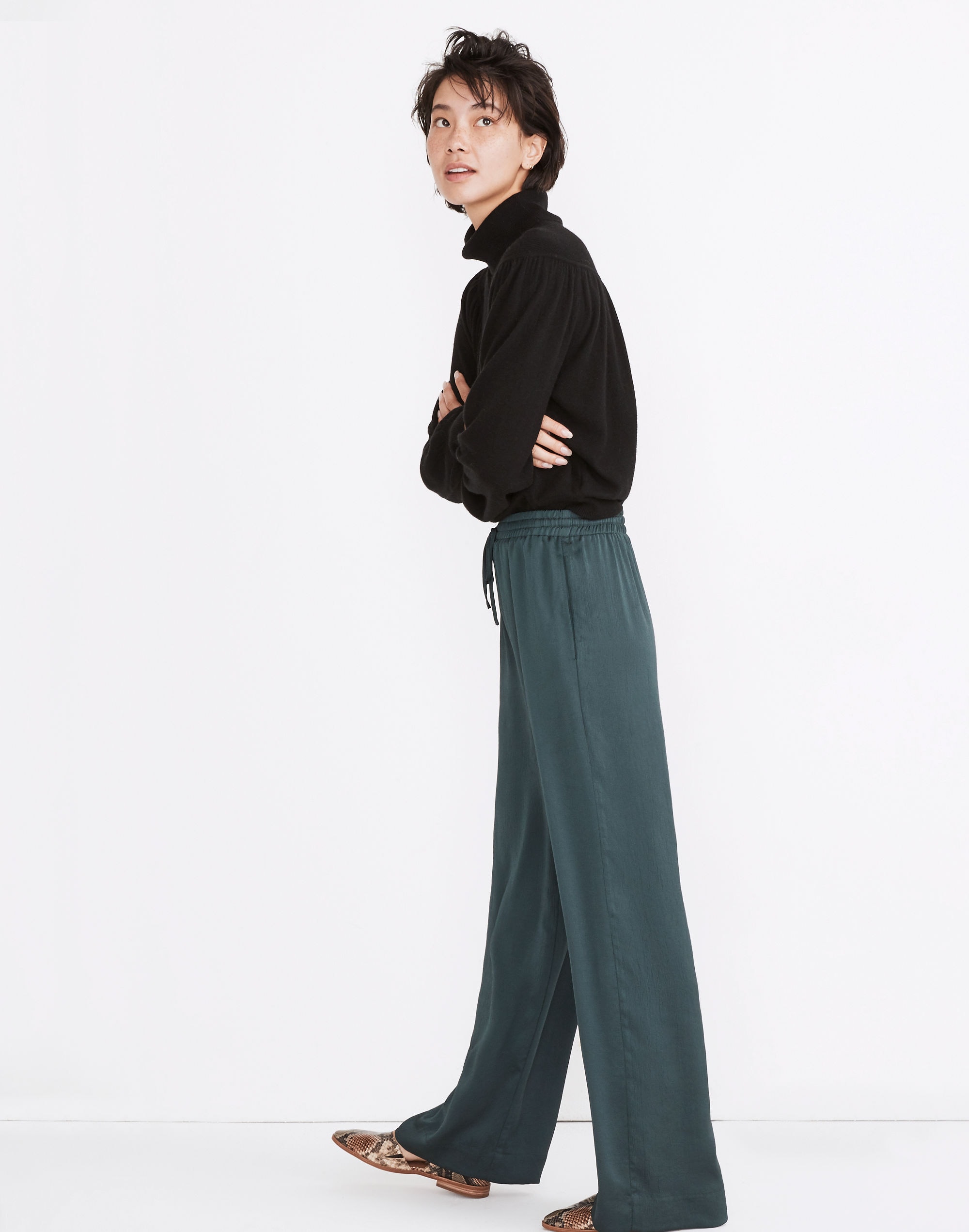 Huston Pull-On Full-Length Pants in Pebbled Satin