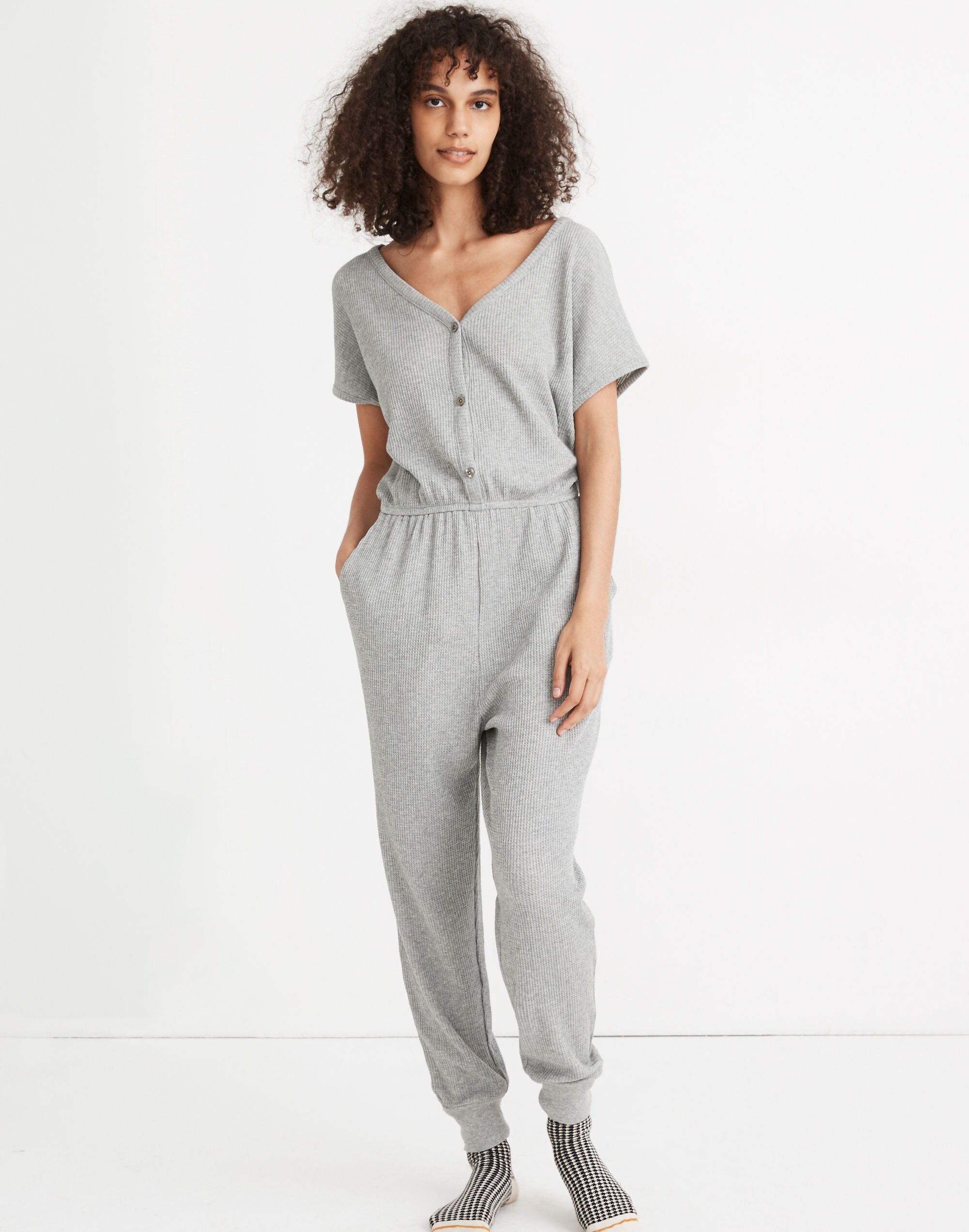 Waffle Knit Pajama Jumpsuit