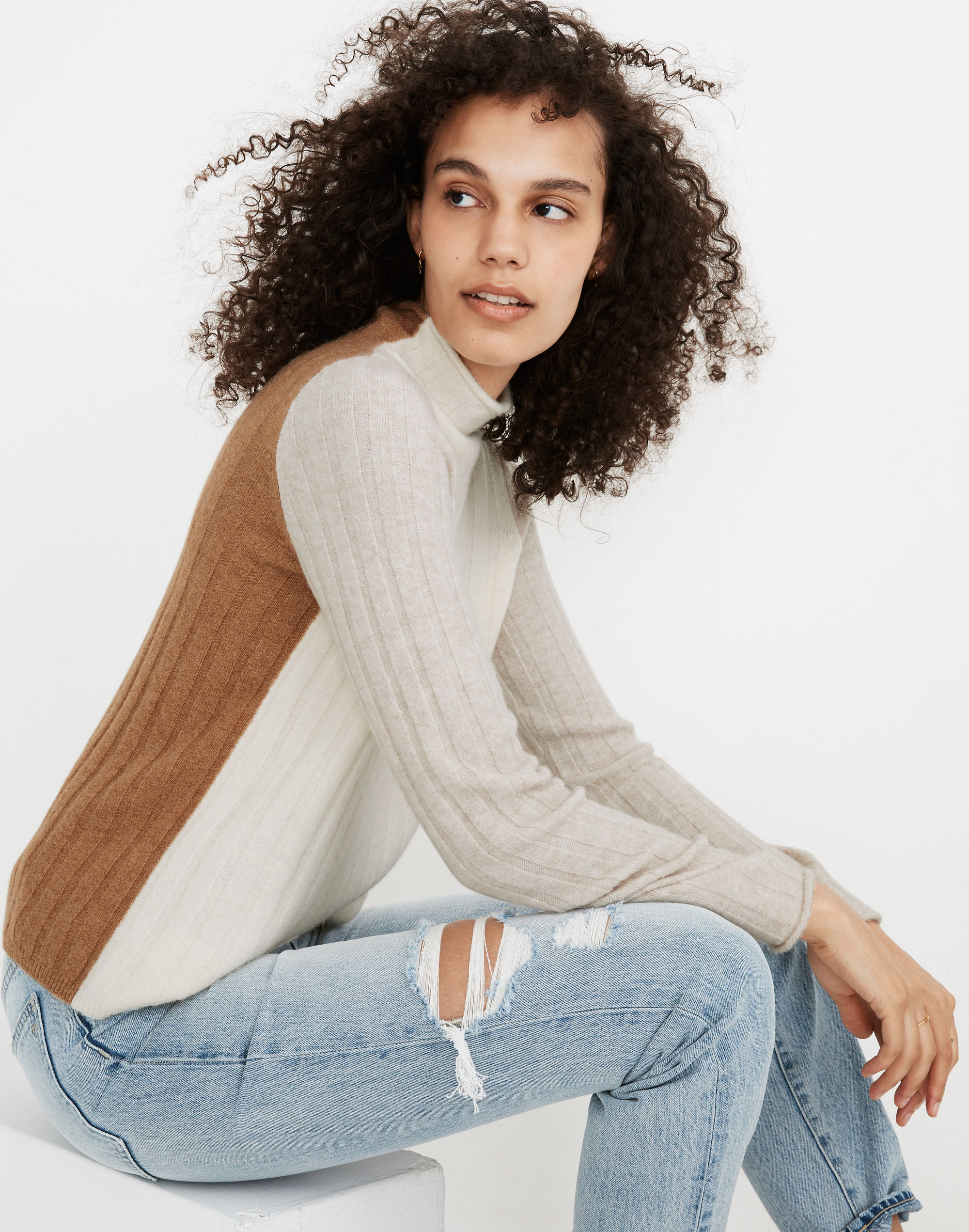 colorblock evercrest turtleneck sweater in coziest yarn
