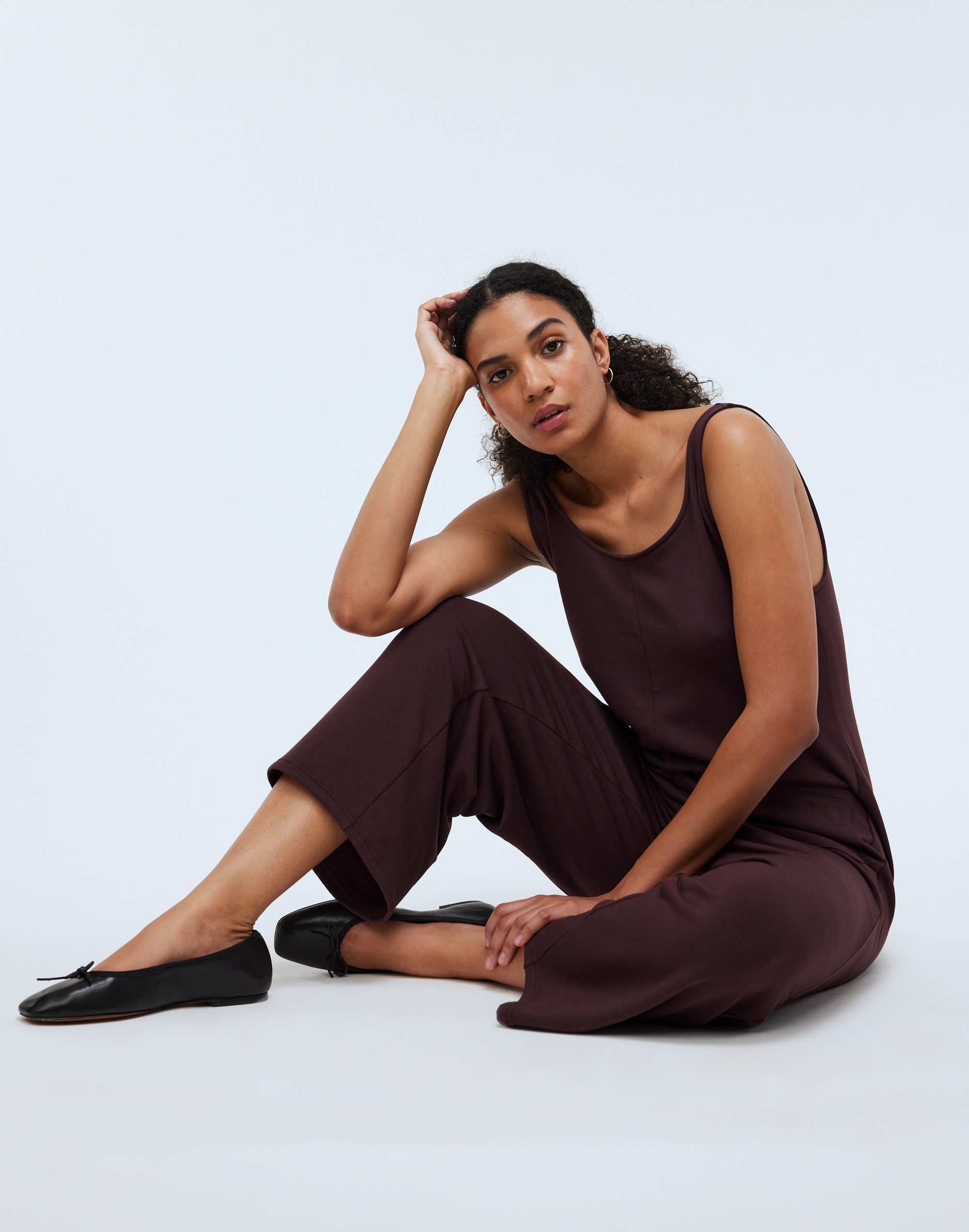 Mw Superbrushed Pull-on Jumpsuit In Chocolate Raisin