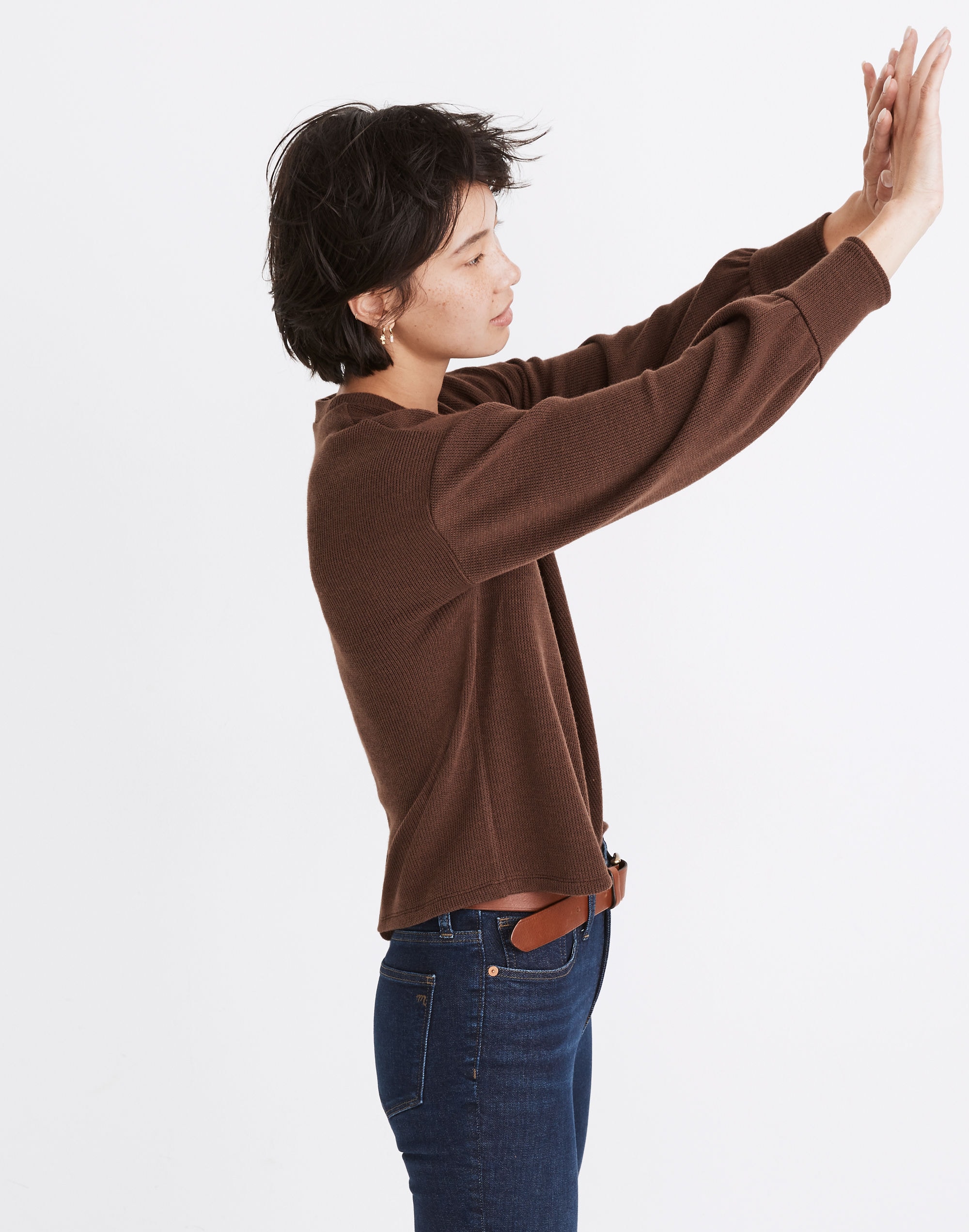 Brushed Knit Puff-Sleeve Top