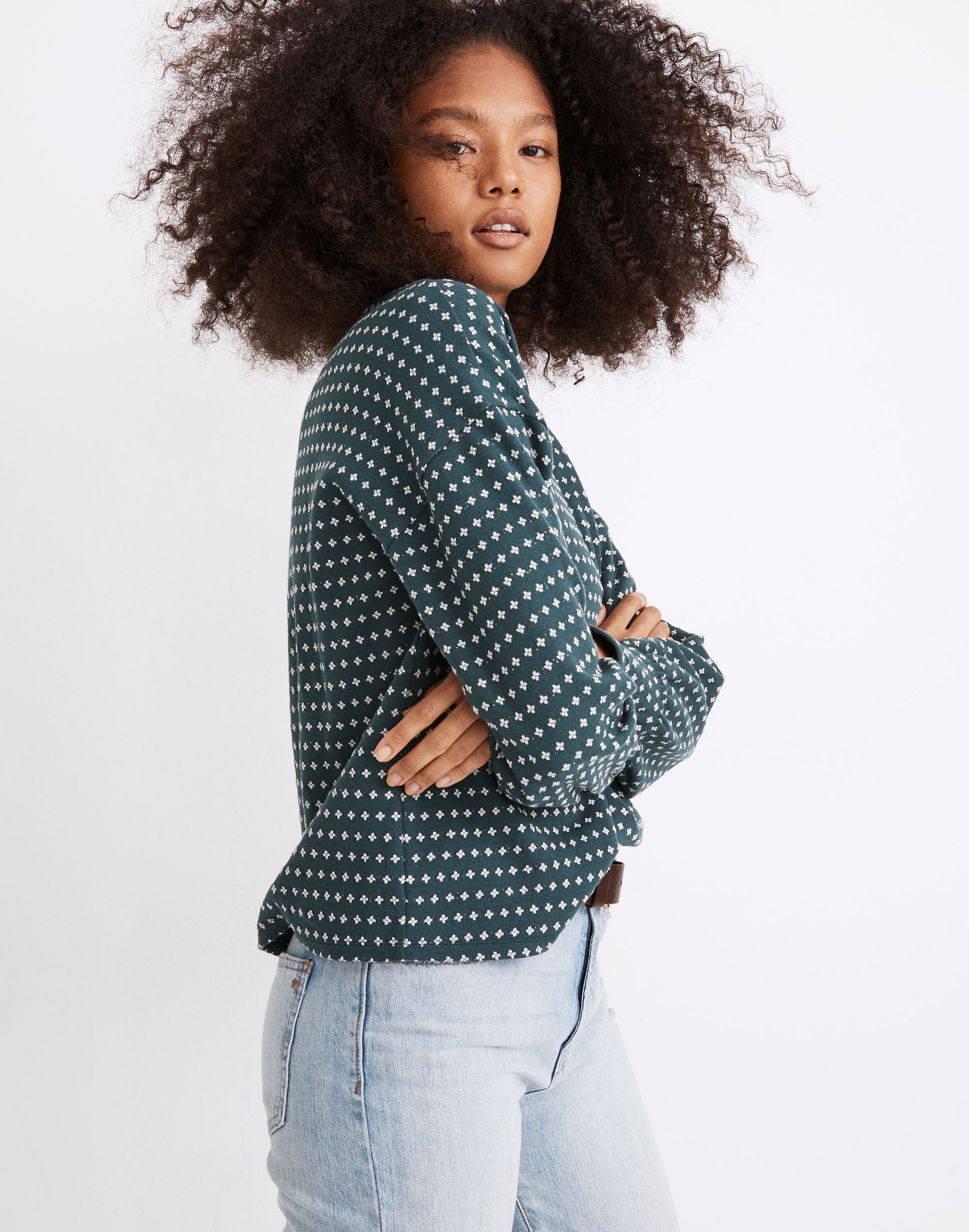 Floral Jacquard Puff-Sleeve Top