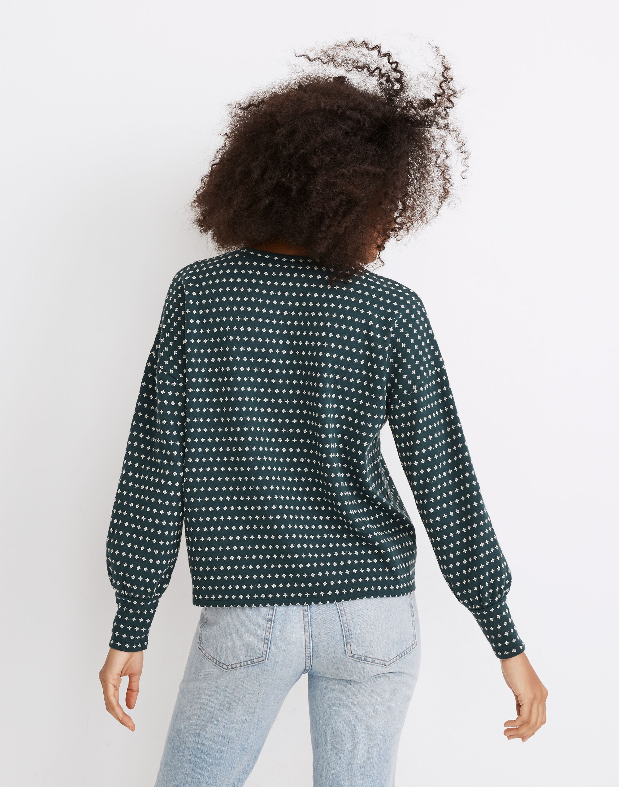 Floral Jacquard Puff-Sleeve Top