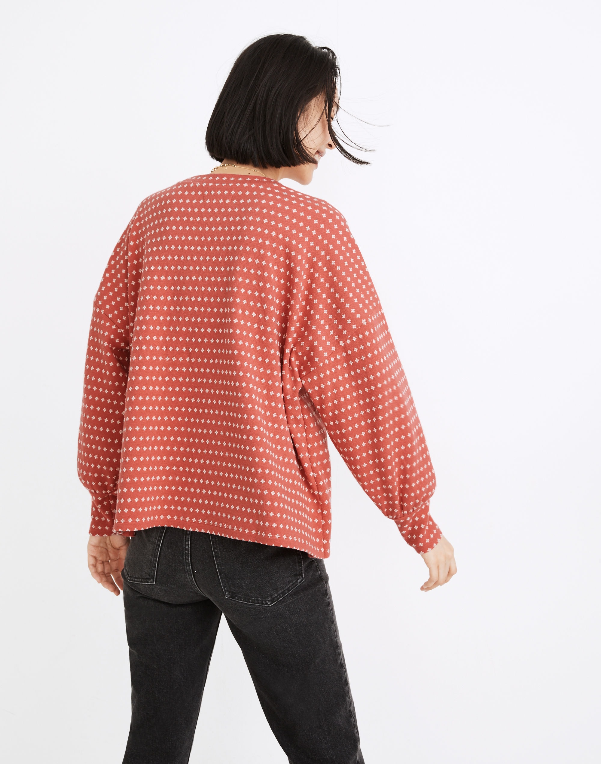 Floral Jacquard Puff-Sleeve Top