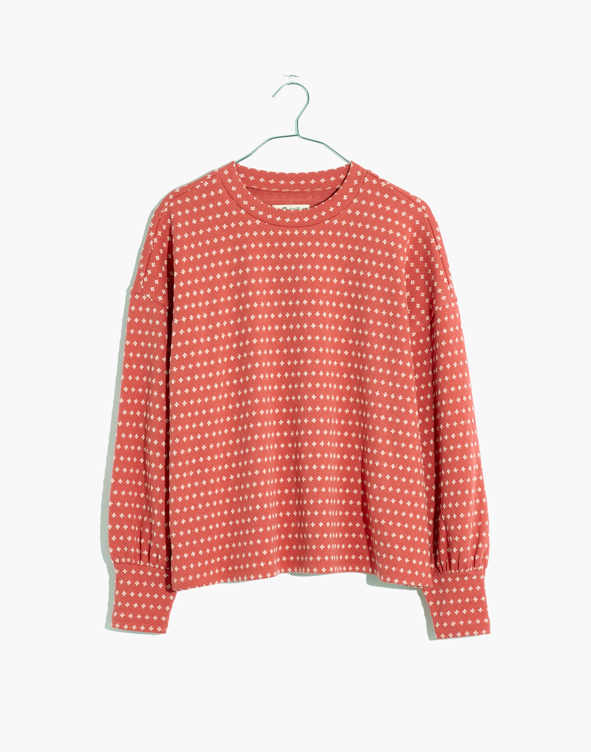 Floral Jacquard Puff-Sleeve Top