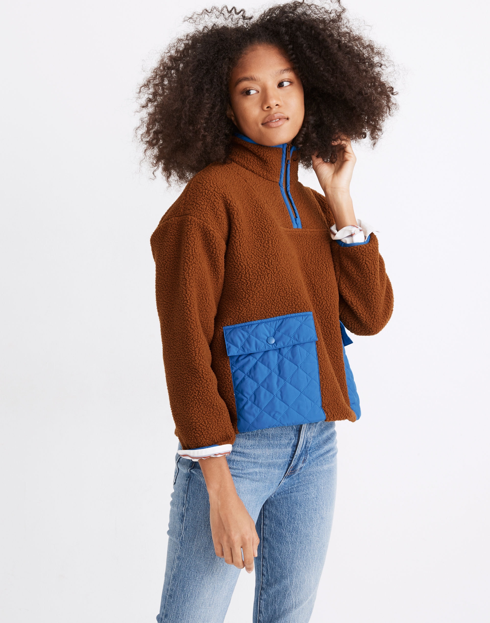 (Re)sourced Fleece Quilted-Pocket Popover Jacket