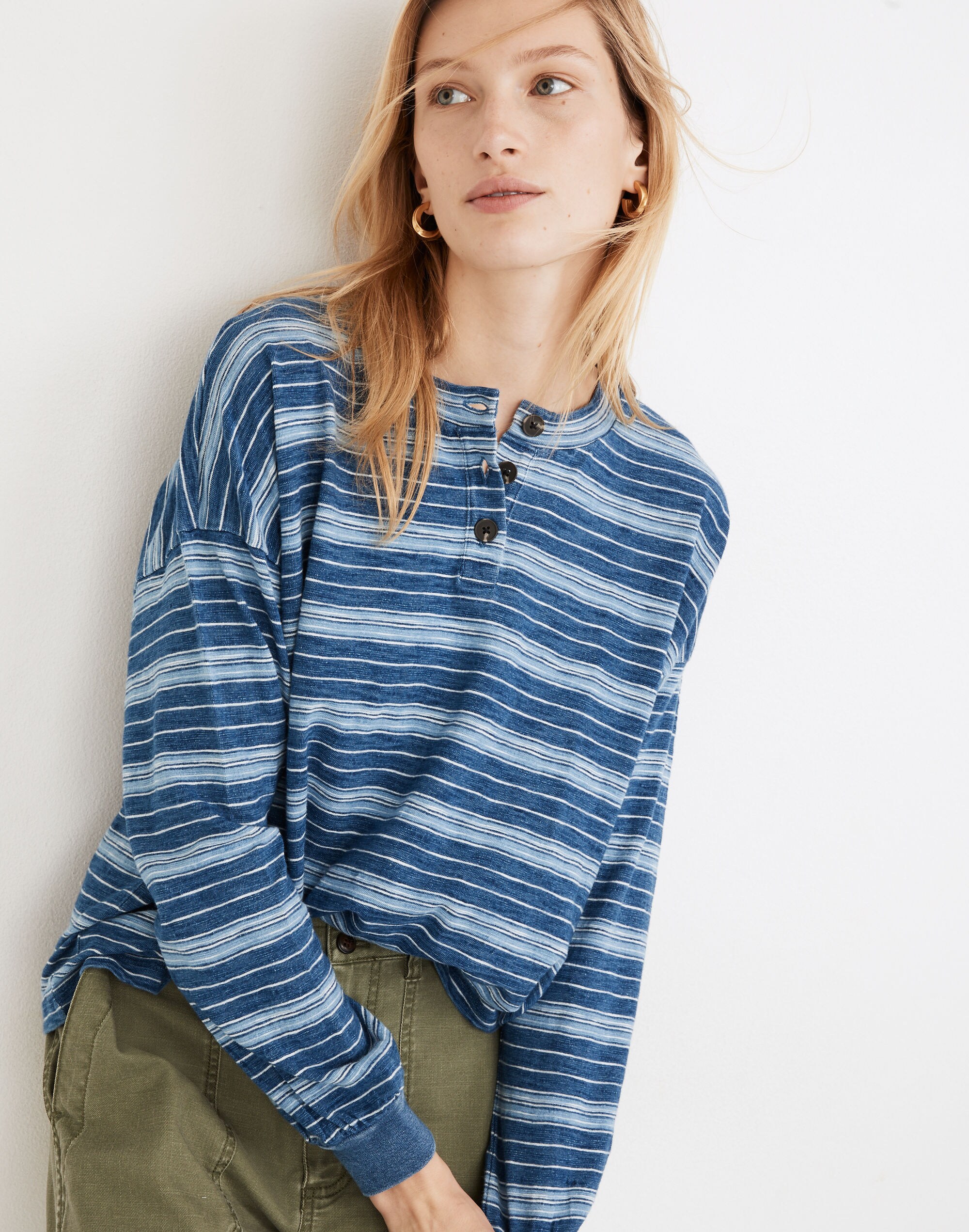 Roster Henley Tee in Indigo Stripe