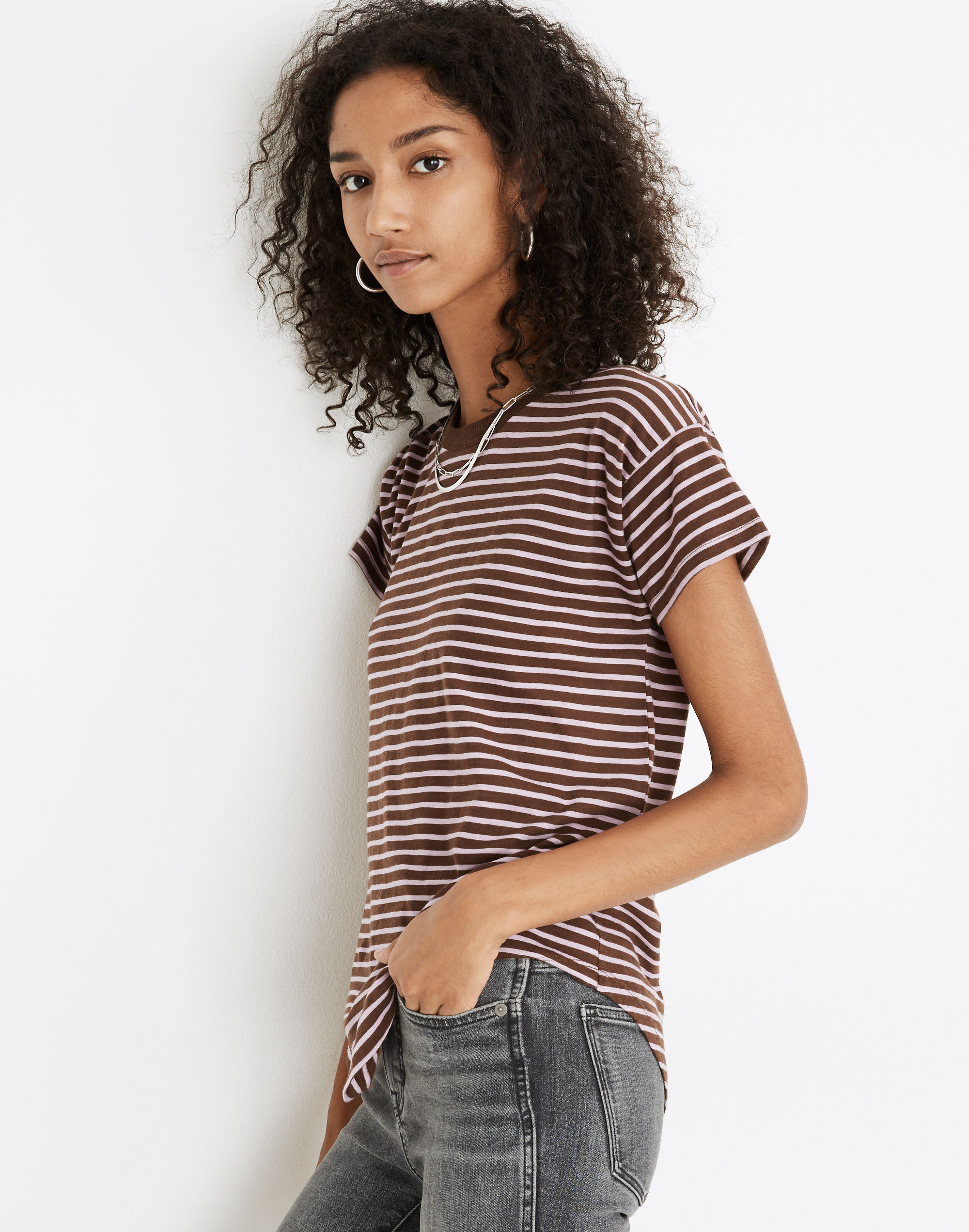 Whisper Cotton Rib-Crewneck Tee in Rory Stripe