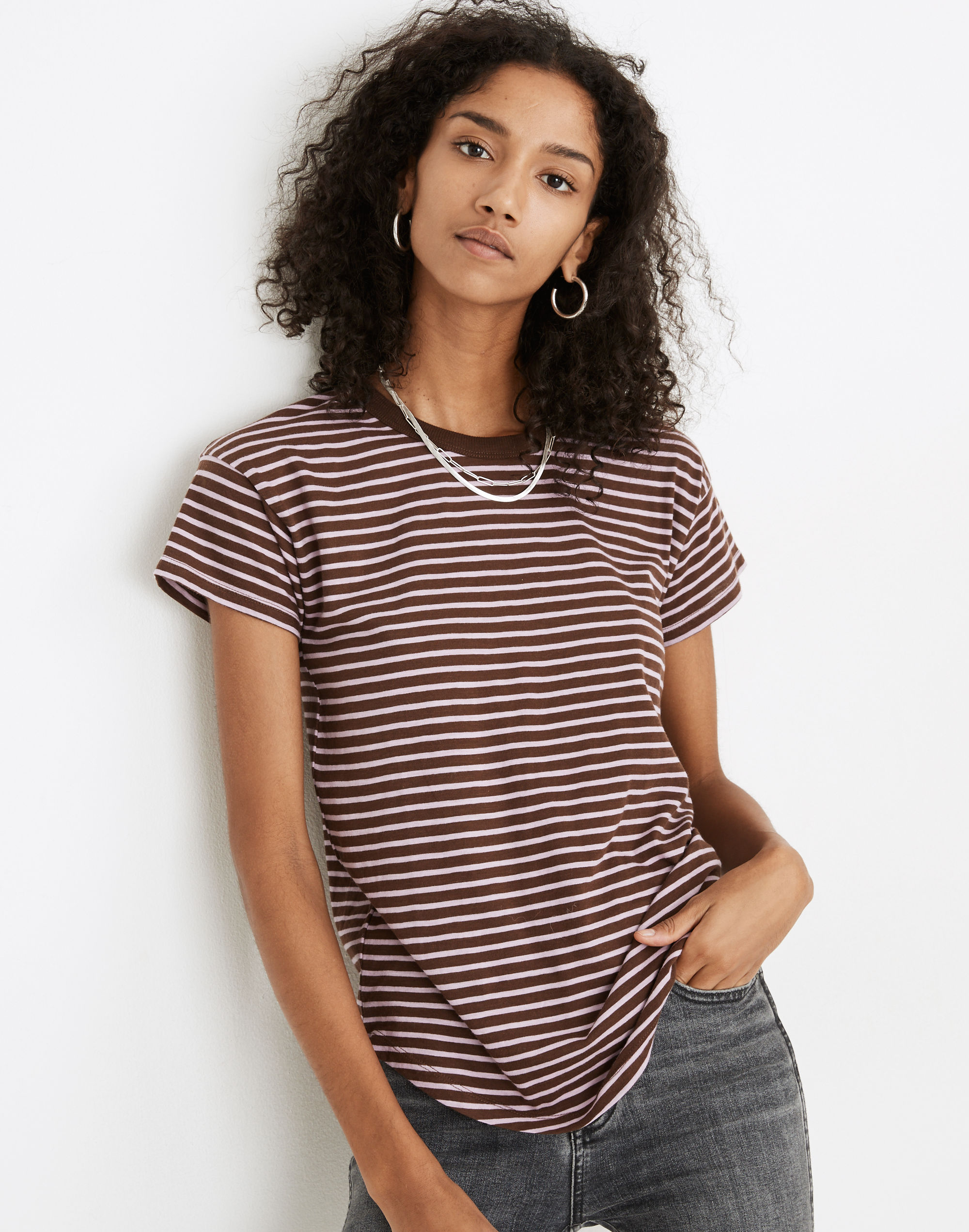 Whisper Cotton Rib-Crewneck Tee in Rory Stripe