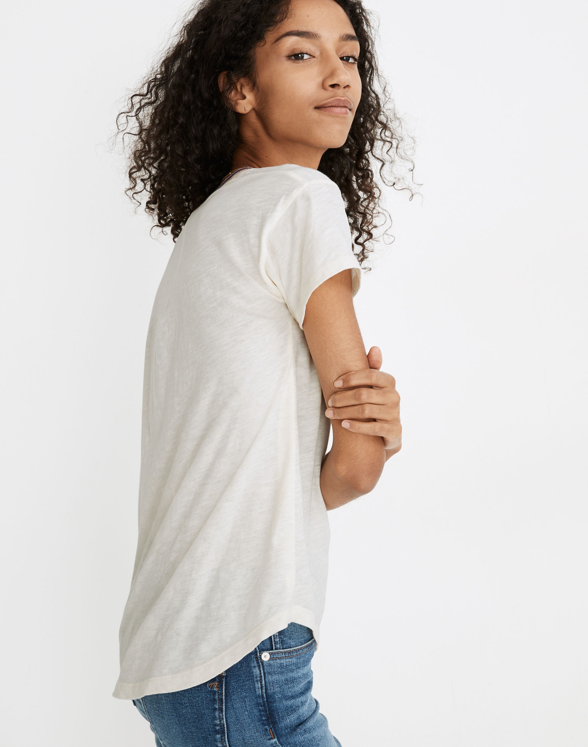 Whisper Cotton Striped Rib-Crewneck Ringer Tee