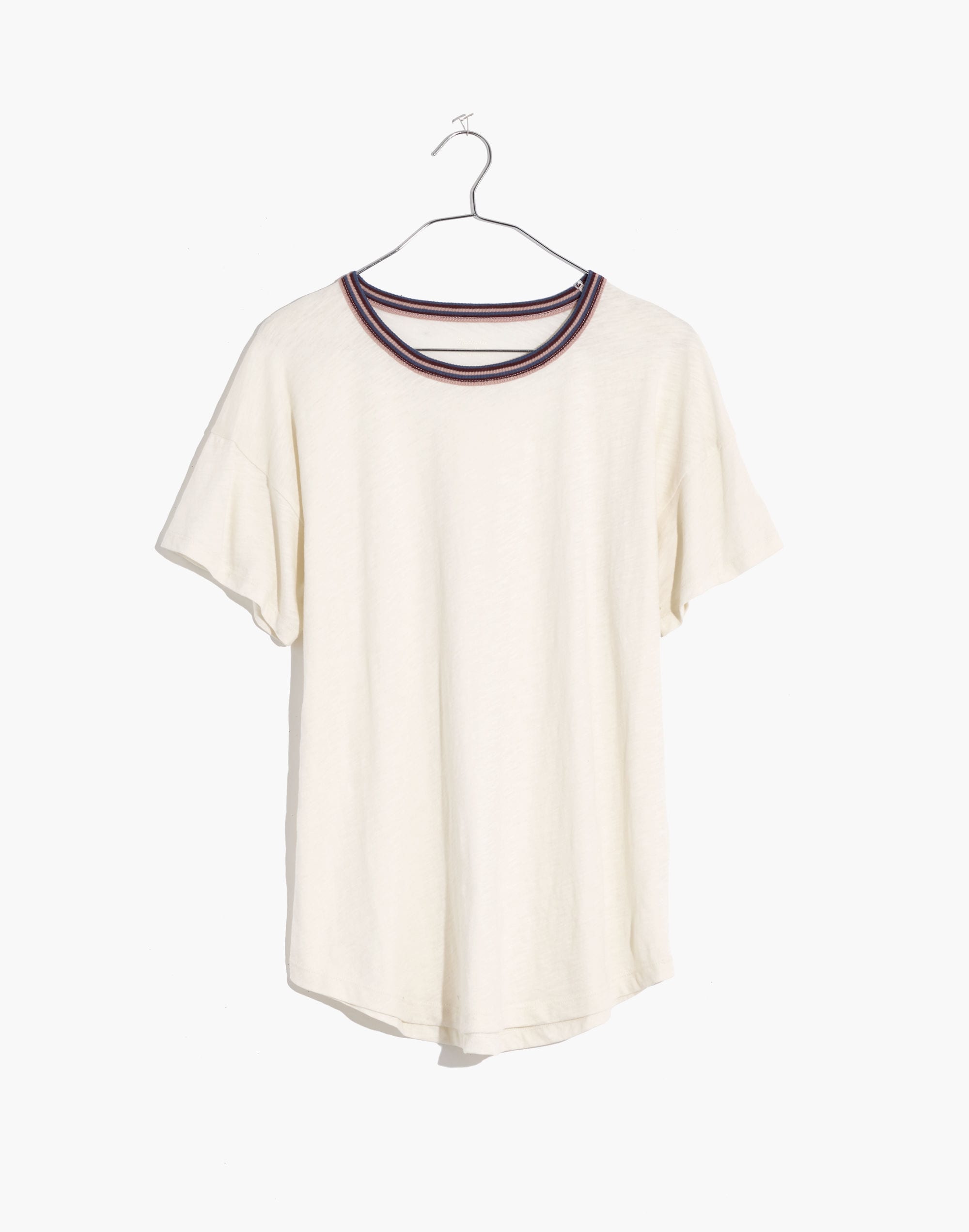 Whisper Cotton Striped Rib-Crewneck Ringer Tee