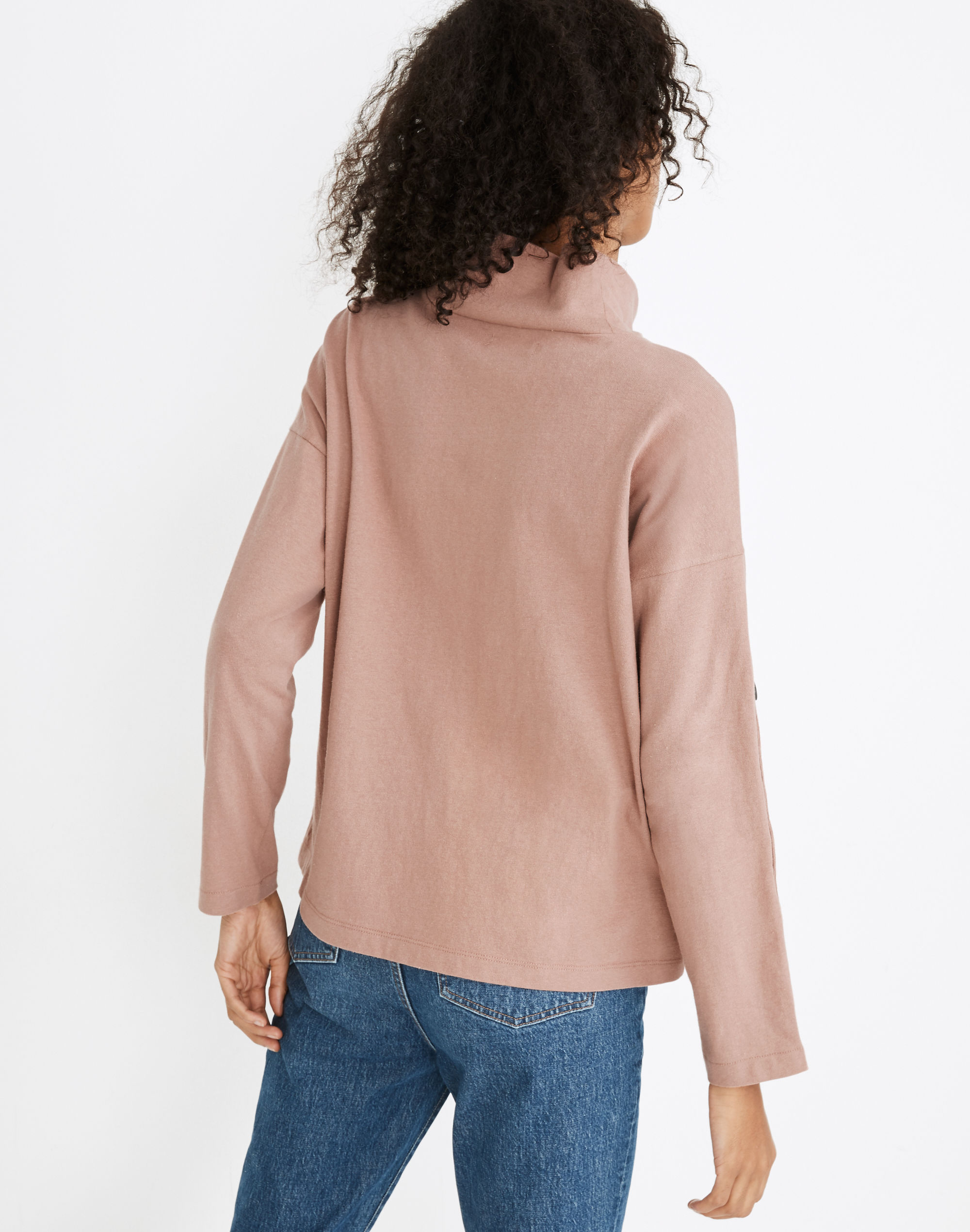 Button-Sleeve Turtleneck Top