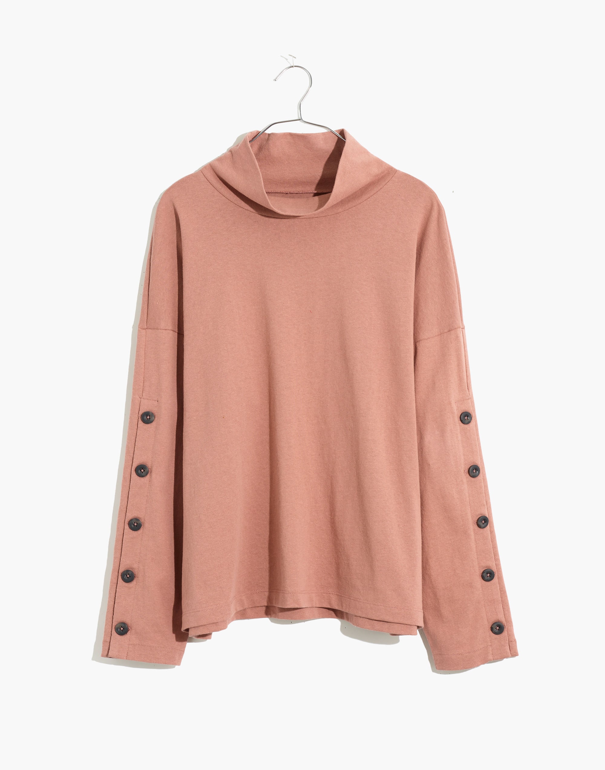 Button-Sleeve Turtleneck Top