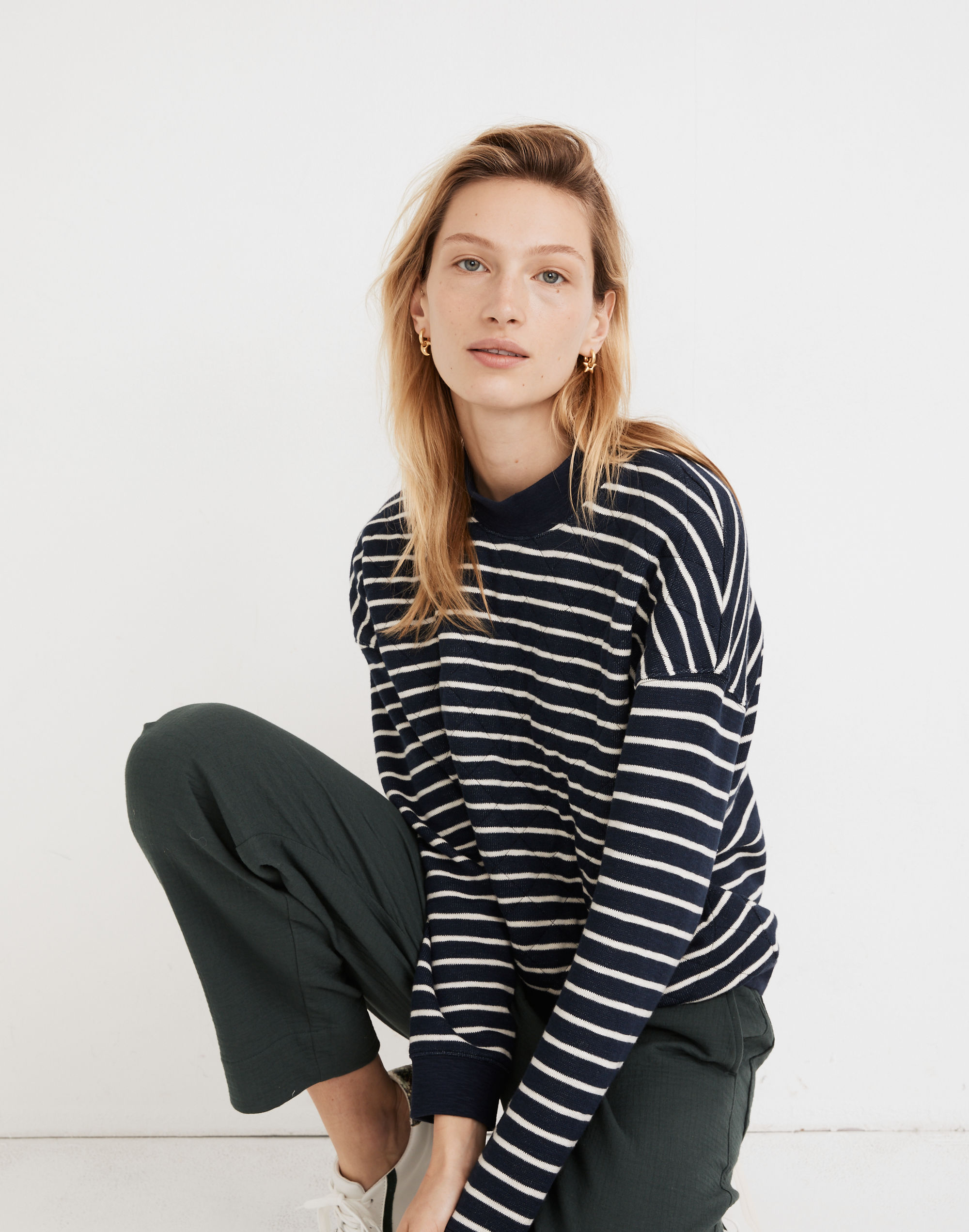 Quilted Studio Mockneck Sweatshirt in Stripe