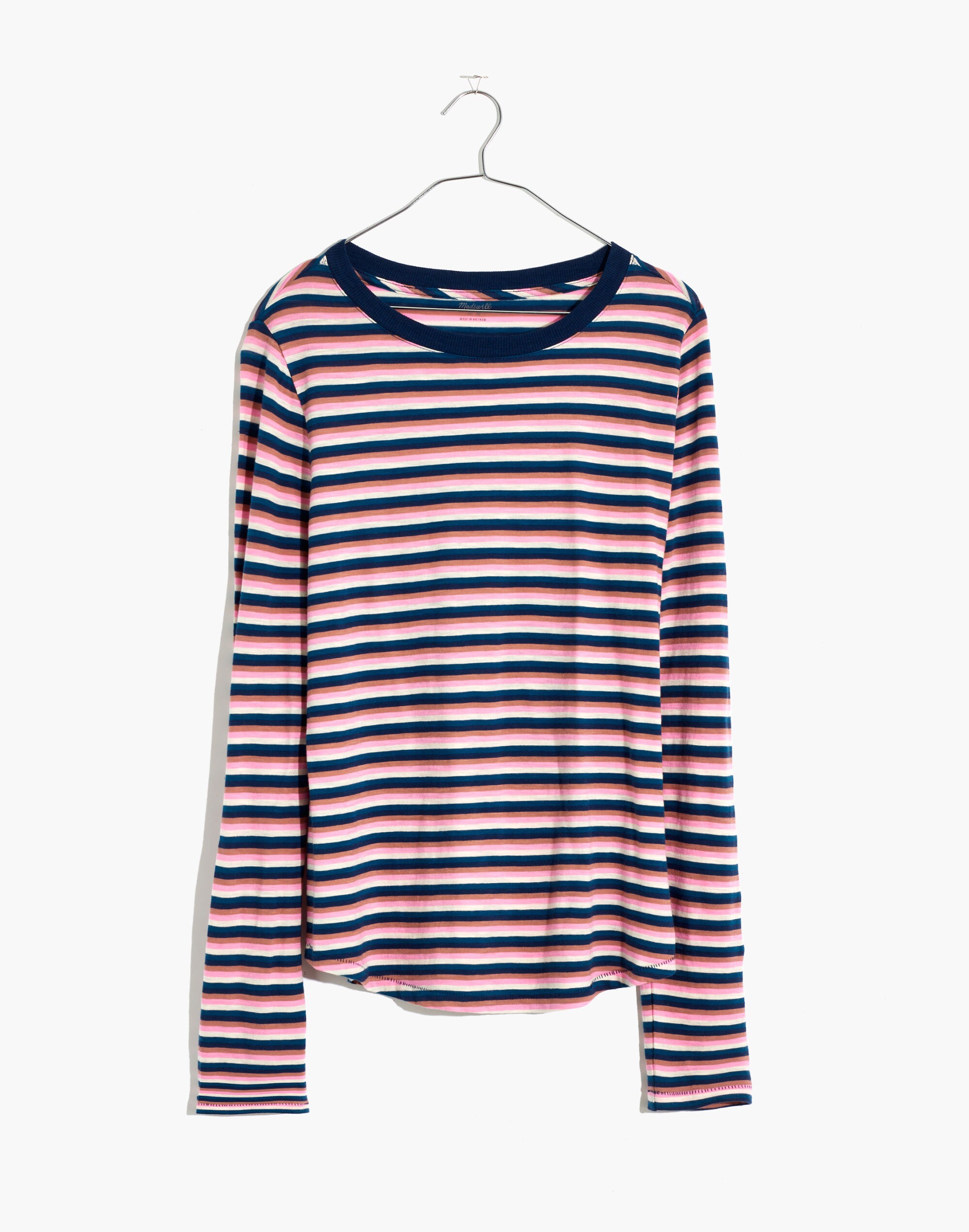 Whisper Cotton Rib-Crewneck Long-Sleeve Tee in Jessica Stripe