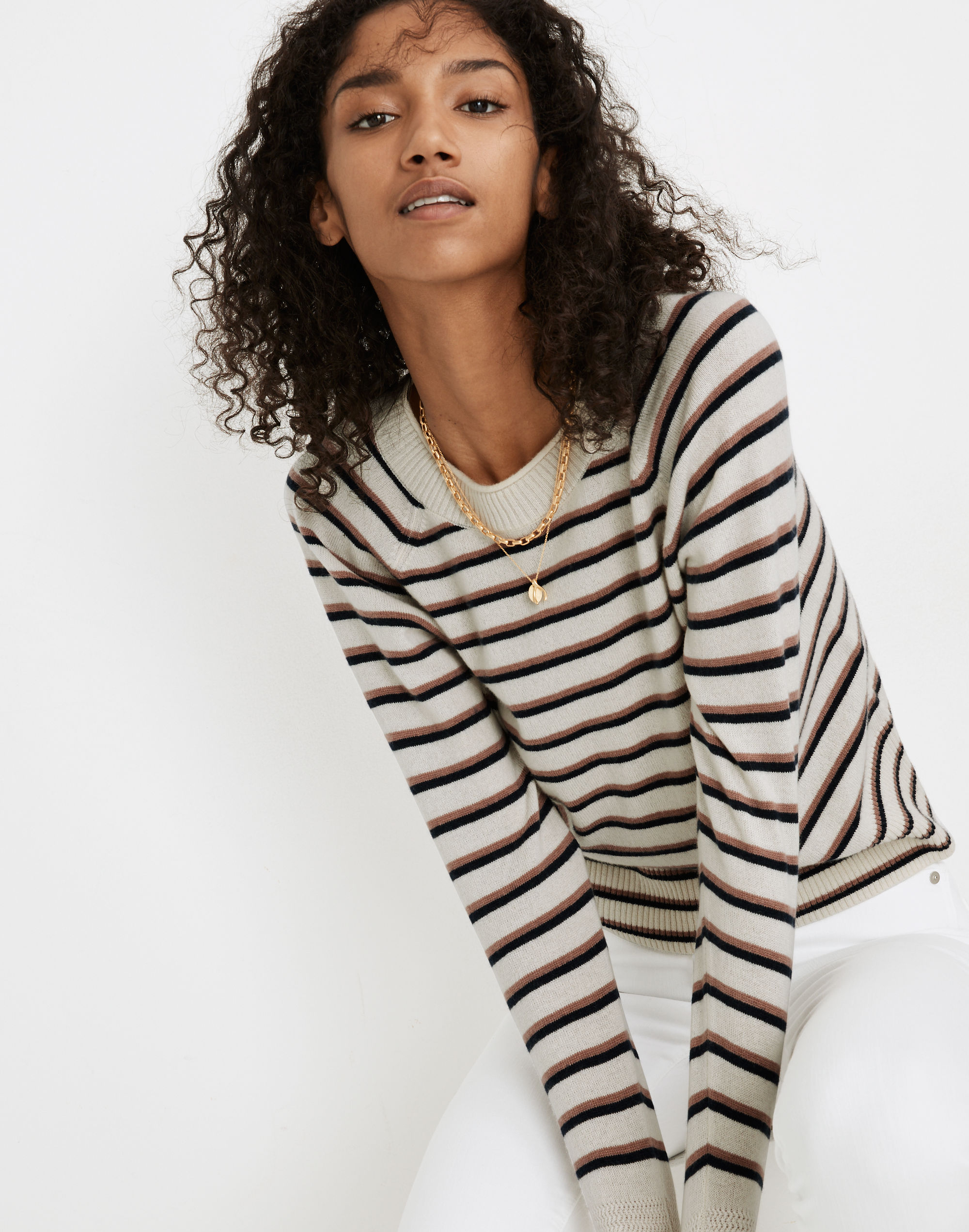 (Re)sponsible Cashmere Roll-Trim Pullover Sweater in Stripe