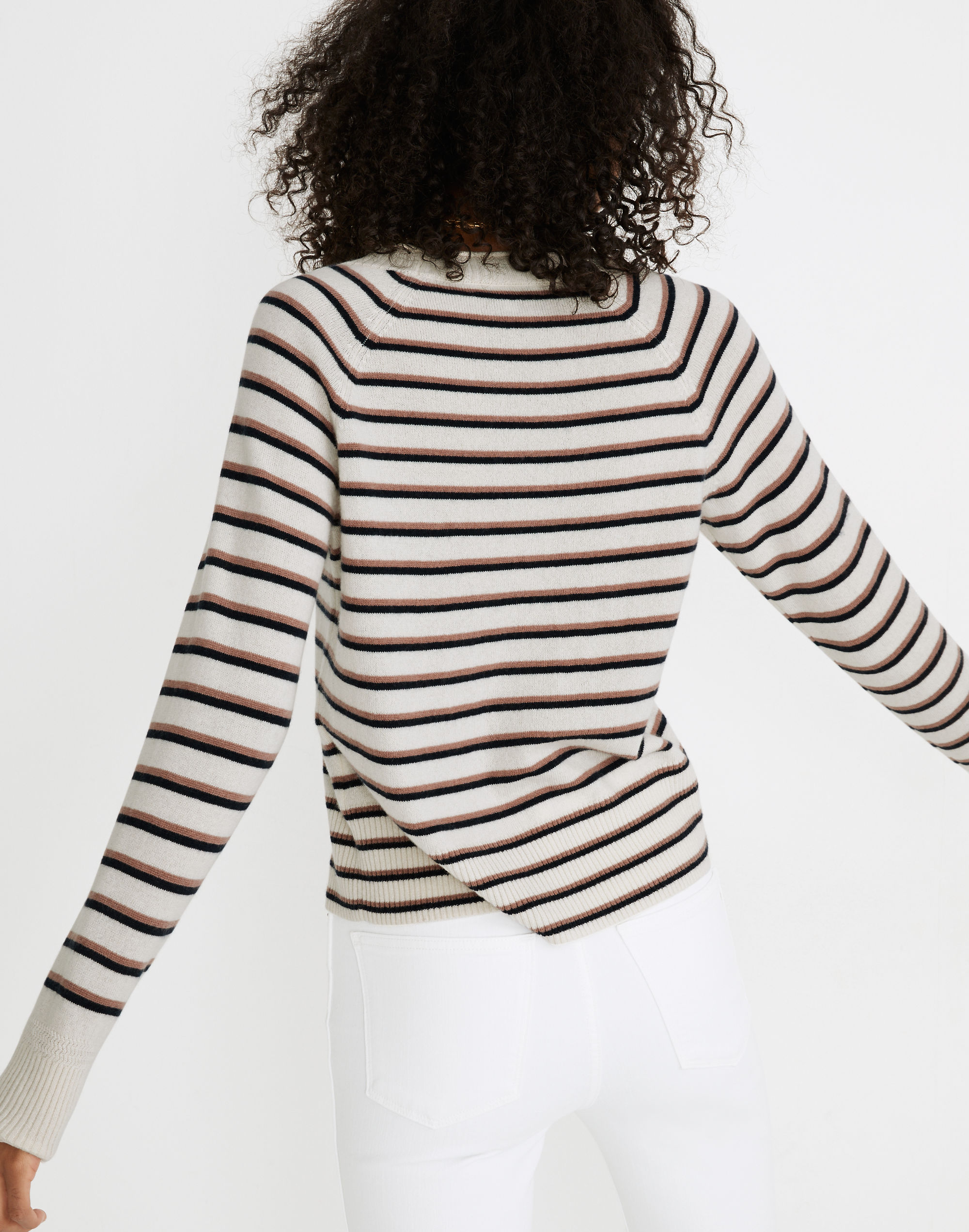 (Re)sponsible Cashmere Roll-Trim Pullover Sweater in Stripe