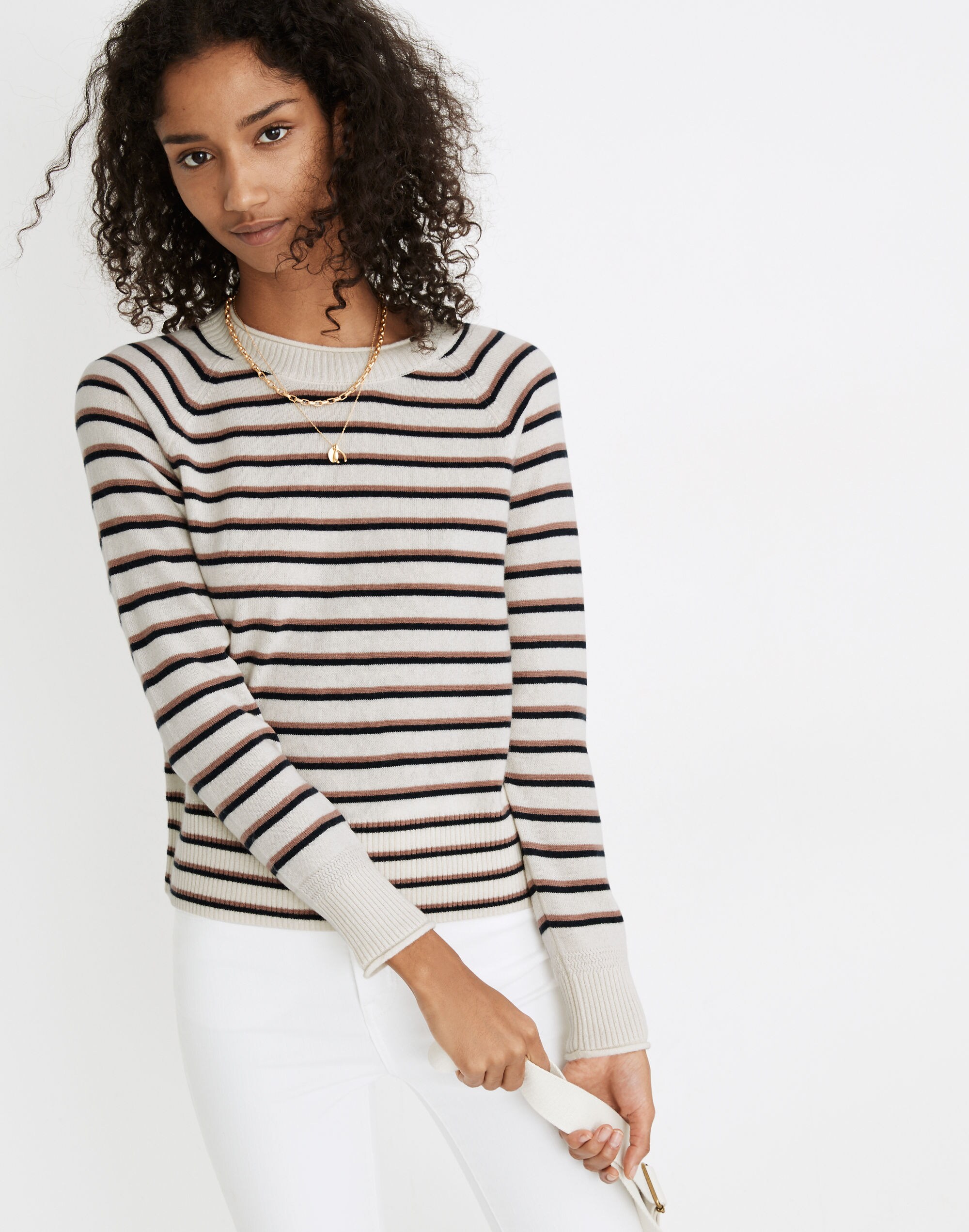 (Re)sponsible Cashmere Roll-Trim Pullover Sweater in Stripe