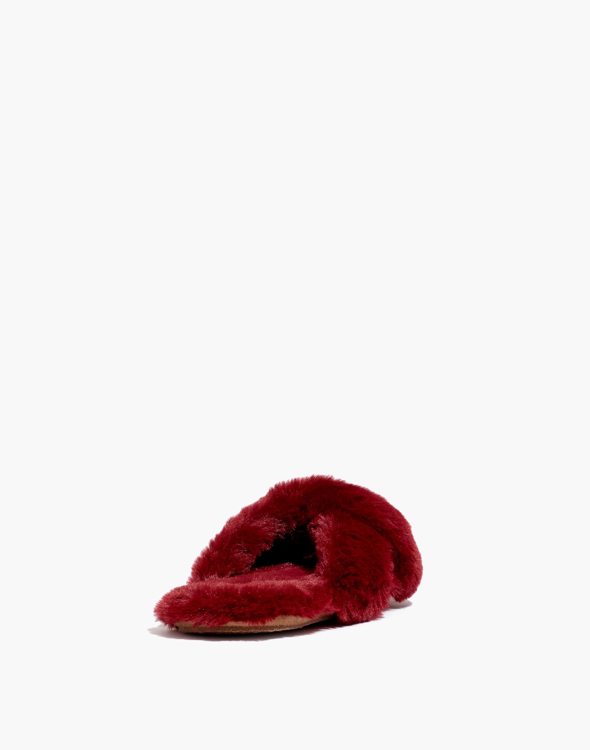 Crisscross Scuff Slippers in Recycled Faux Fur