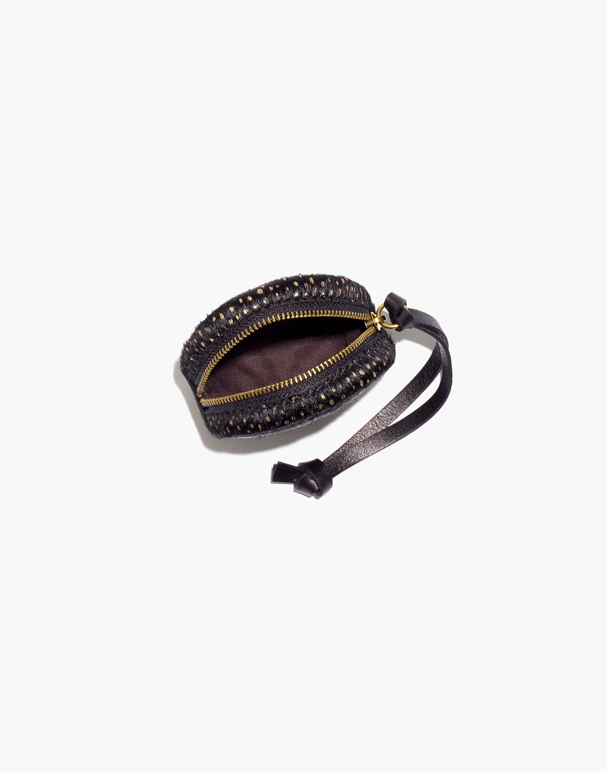 The Earbud Circle Pouch in Metallic Dot Calf Hair