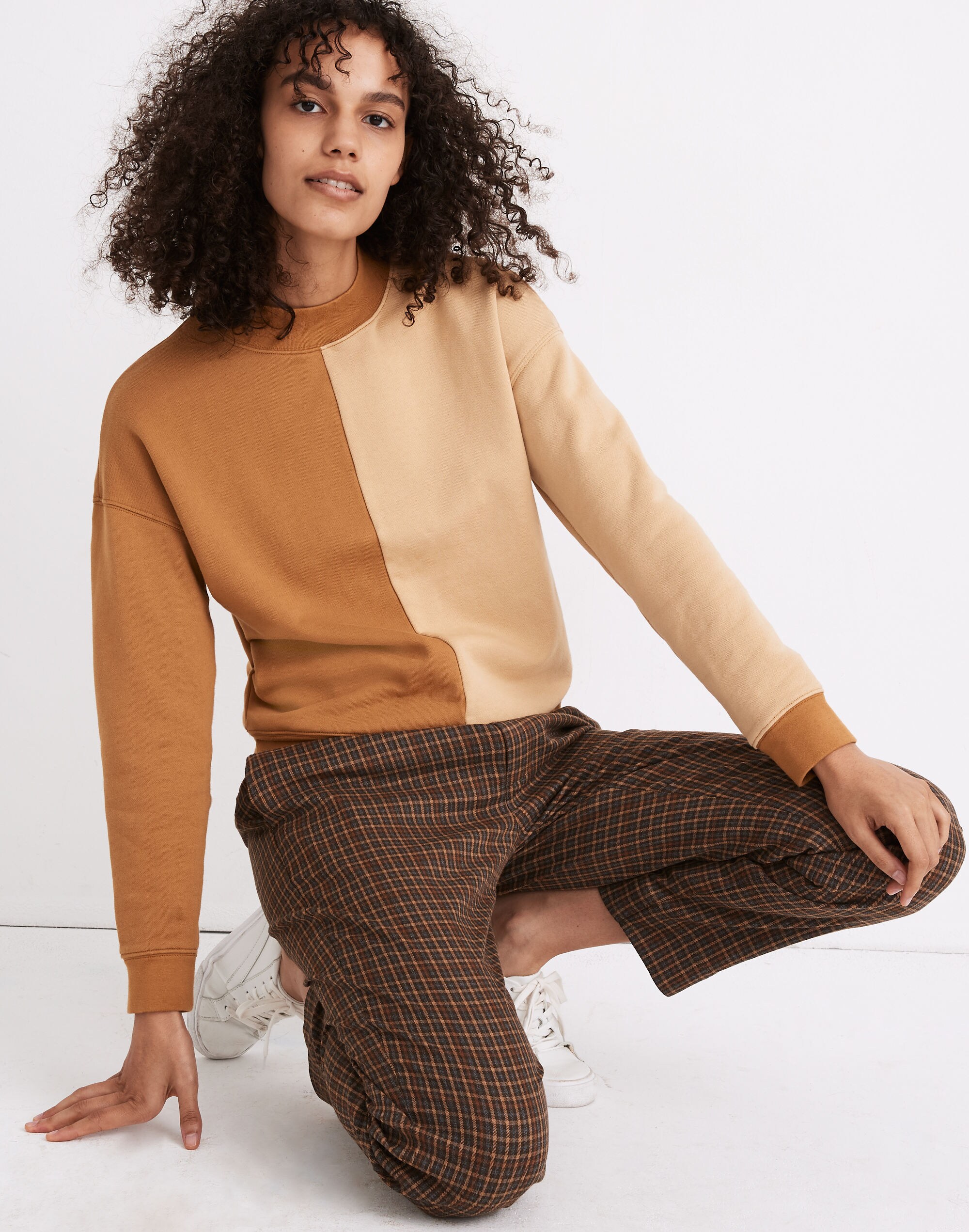 (re)sourced cotton studio mockneck sweatshirt in colorblock