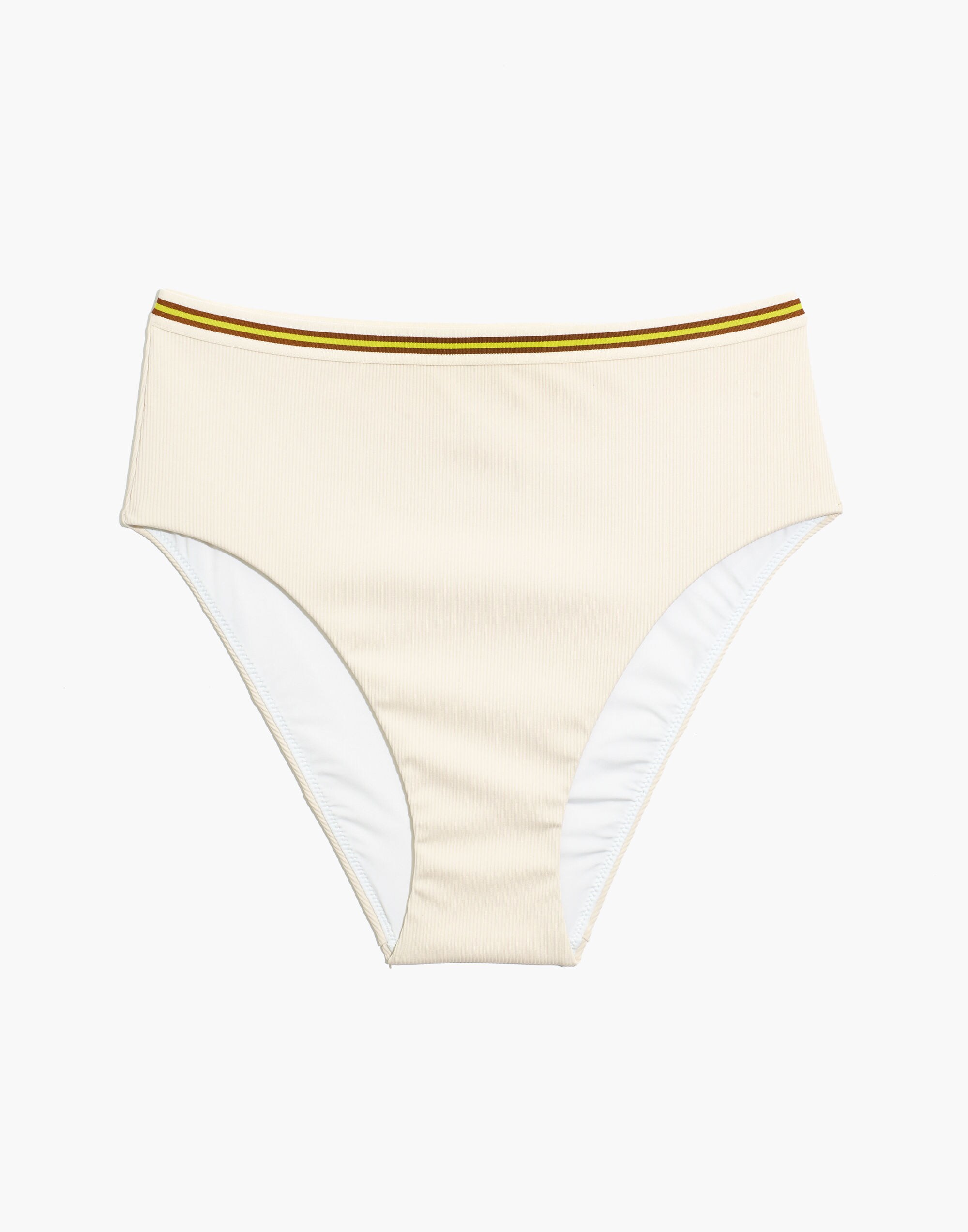 Madewell Second Wave Stripe-Trim Ribbed High-Cut Bikini Bottom