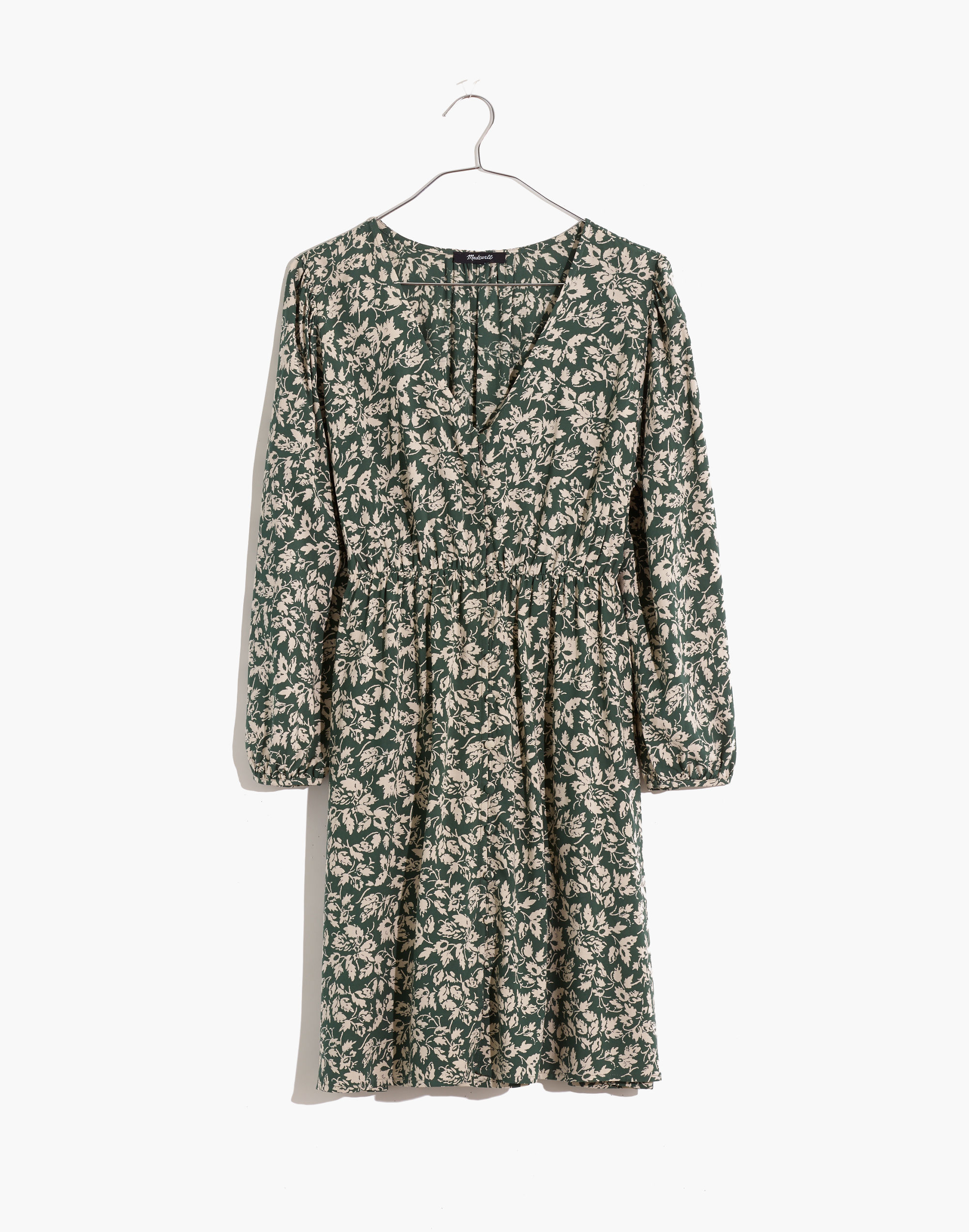 V-Neck Button-Front Mini Dress in Forest Leaves