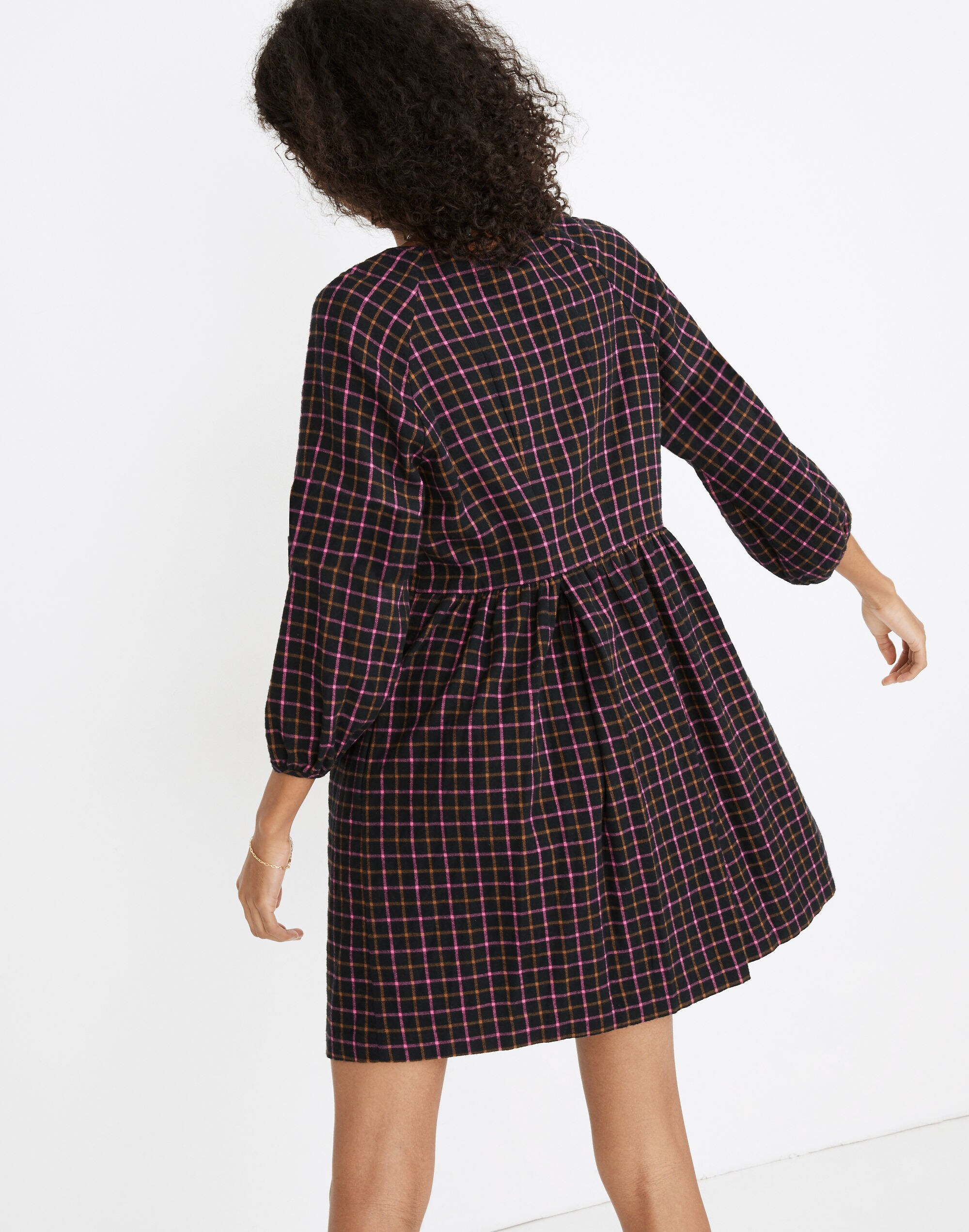 Plaid Flannel Raglan Button-Front Shirtdress