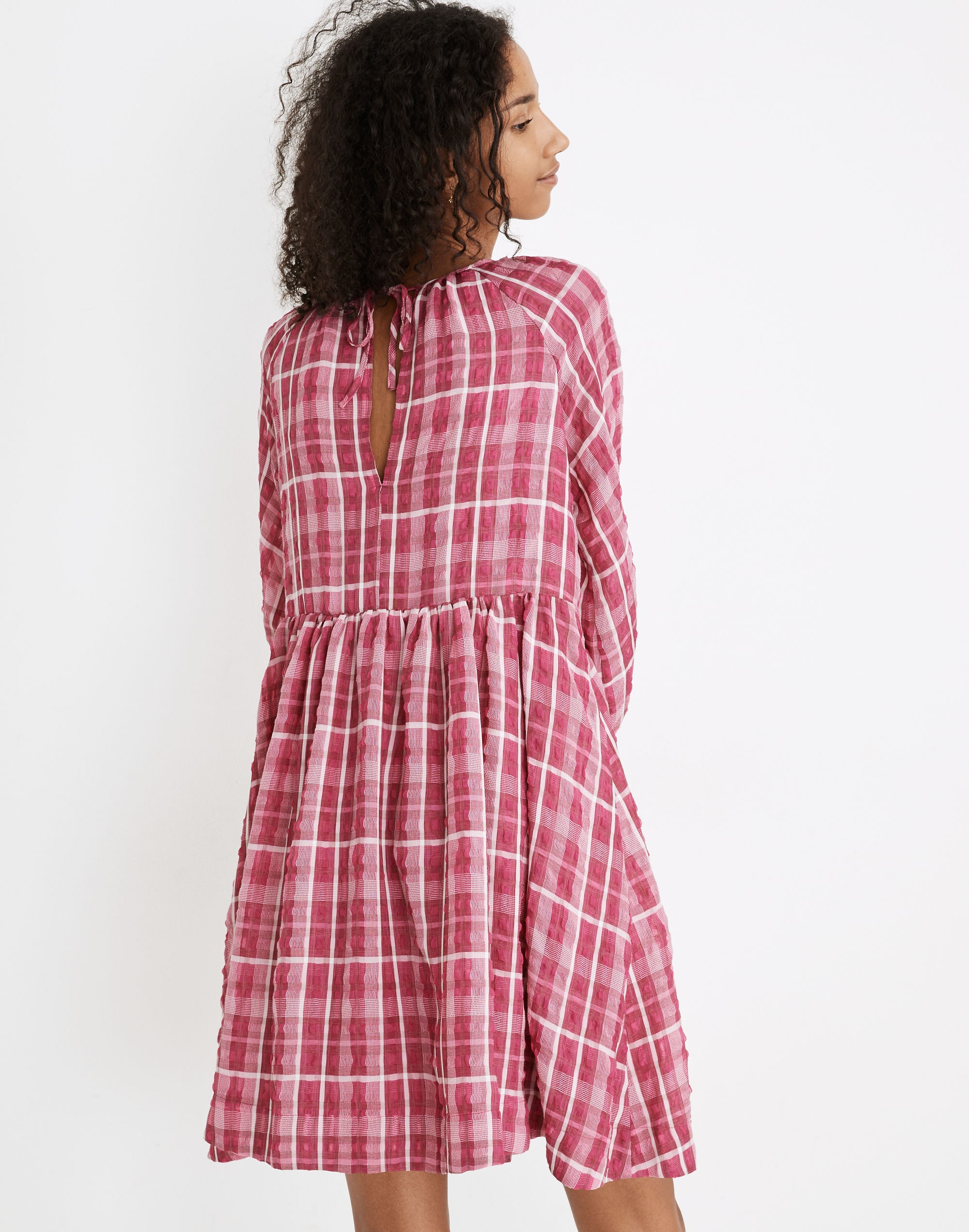 Plaid Shirred Babydoll Mini Dress