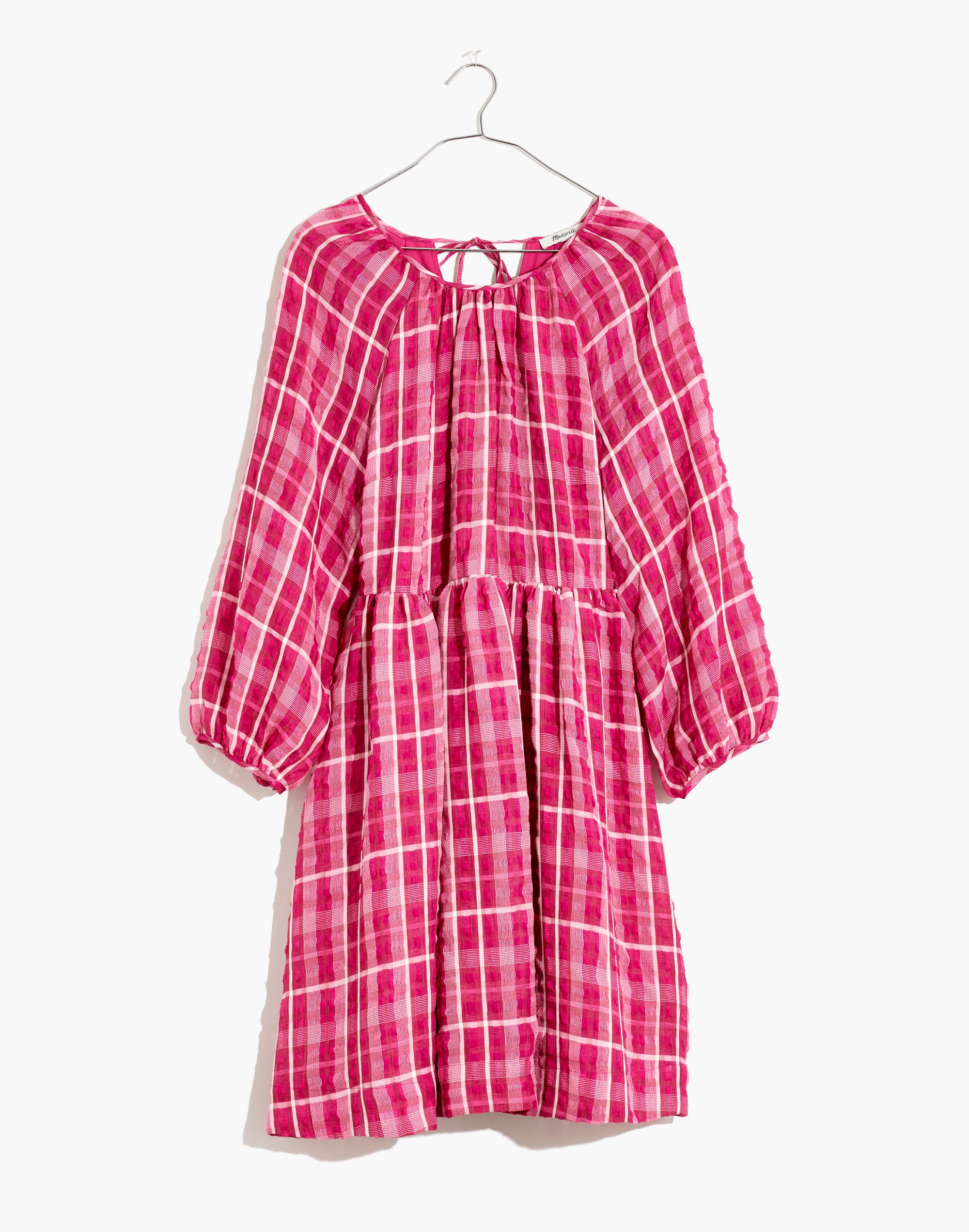 Plaid Shirred Babydoll Mini Dress